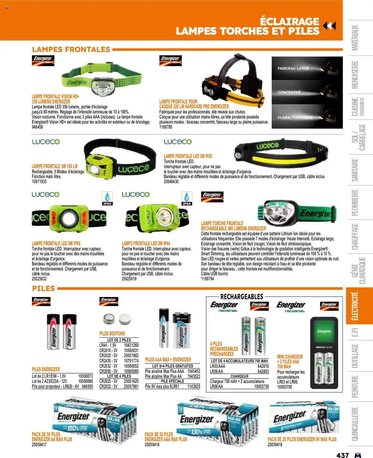  | Page: 437 | Produits: USB, Interrupteur, Lampe frontale, Piles