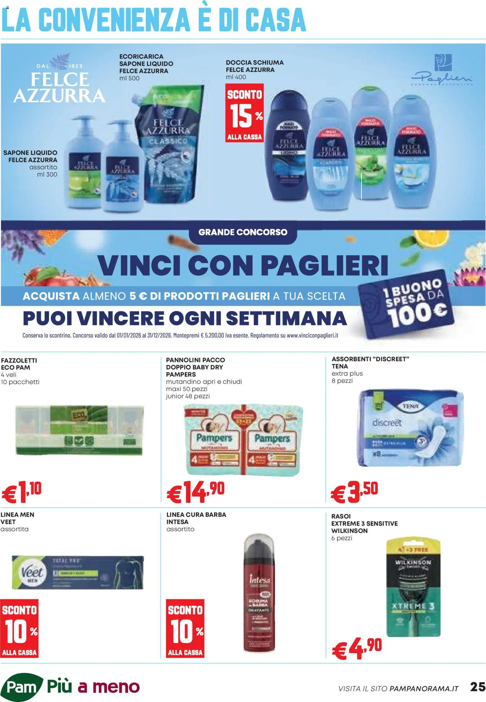Volantino PAM del 26.03.2026 | Pagina: 25 | Prodotti: Sapone, Fazzoletti, Pampers, Doccia