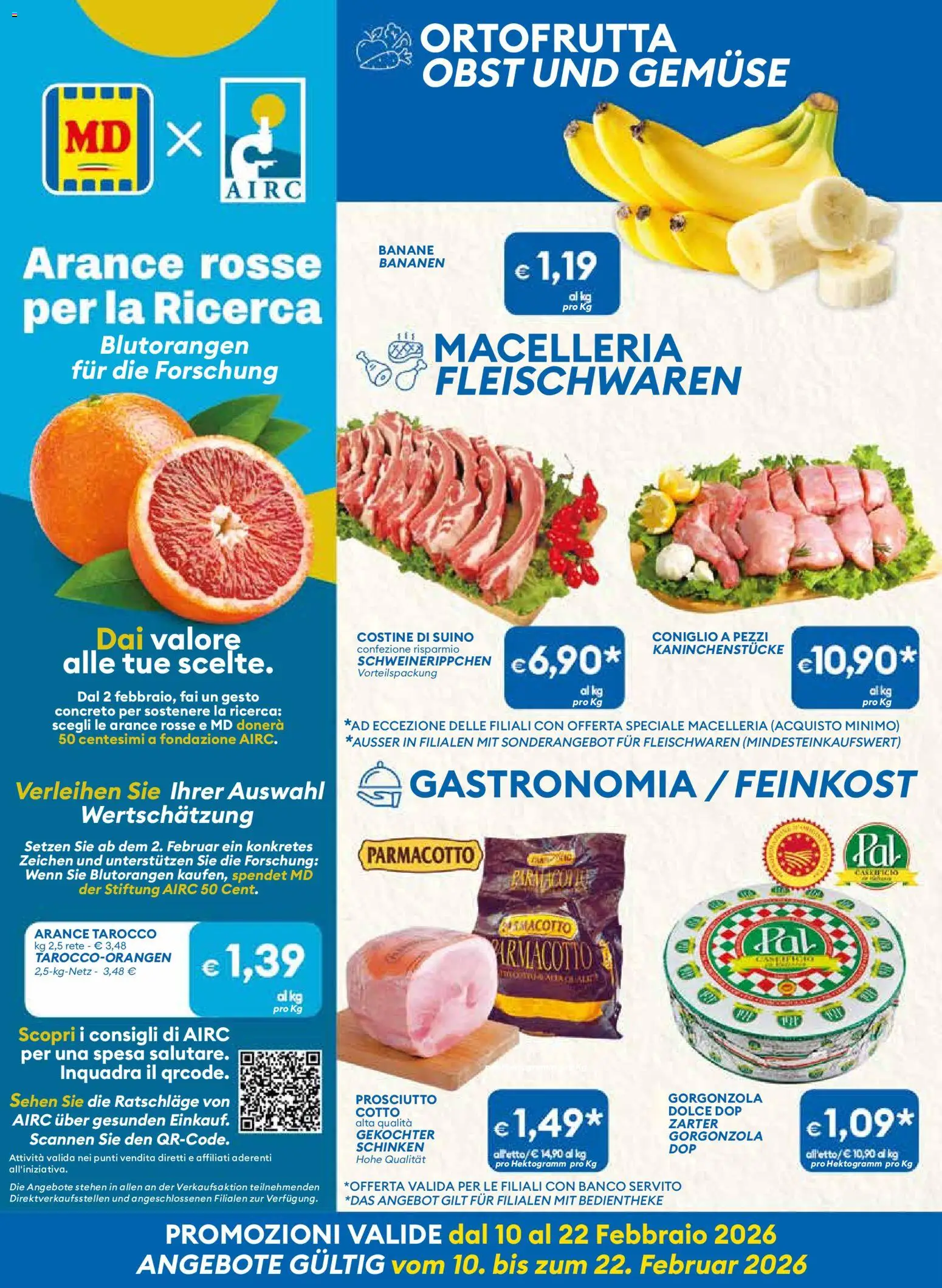 Volantino MD Discount del 10.02.2026 | Pagina: 2 | Prodotti: Arance, Suino, Prosciutto, Gorgonzola