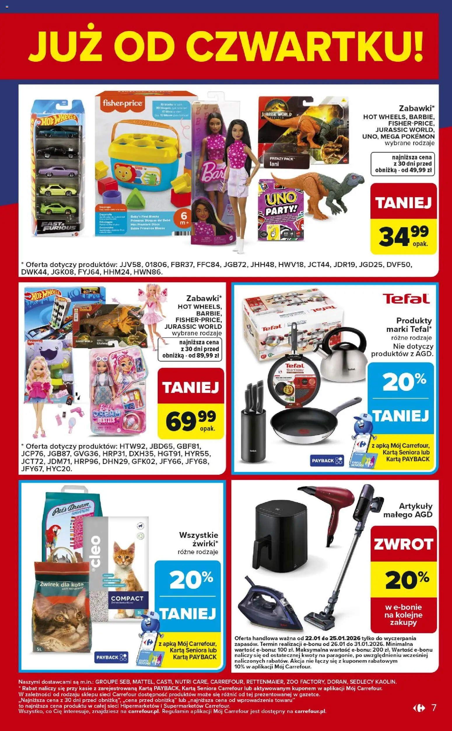 Carrefour Gazetka - Weekend okazji od 22.01.2026 | Strona: 7 | Produkty: Karta, Żwirek dla kota, Tefal