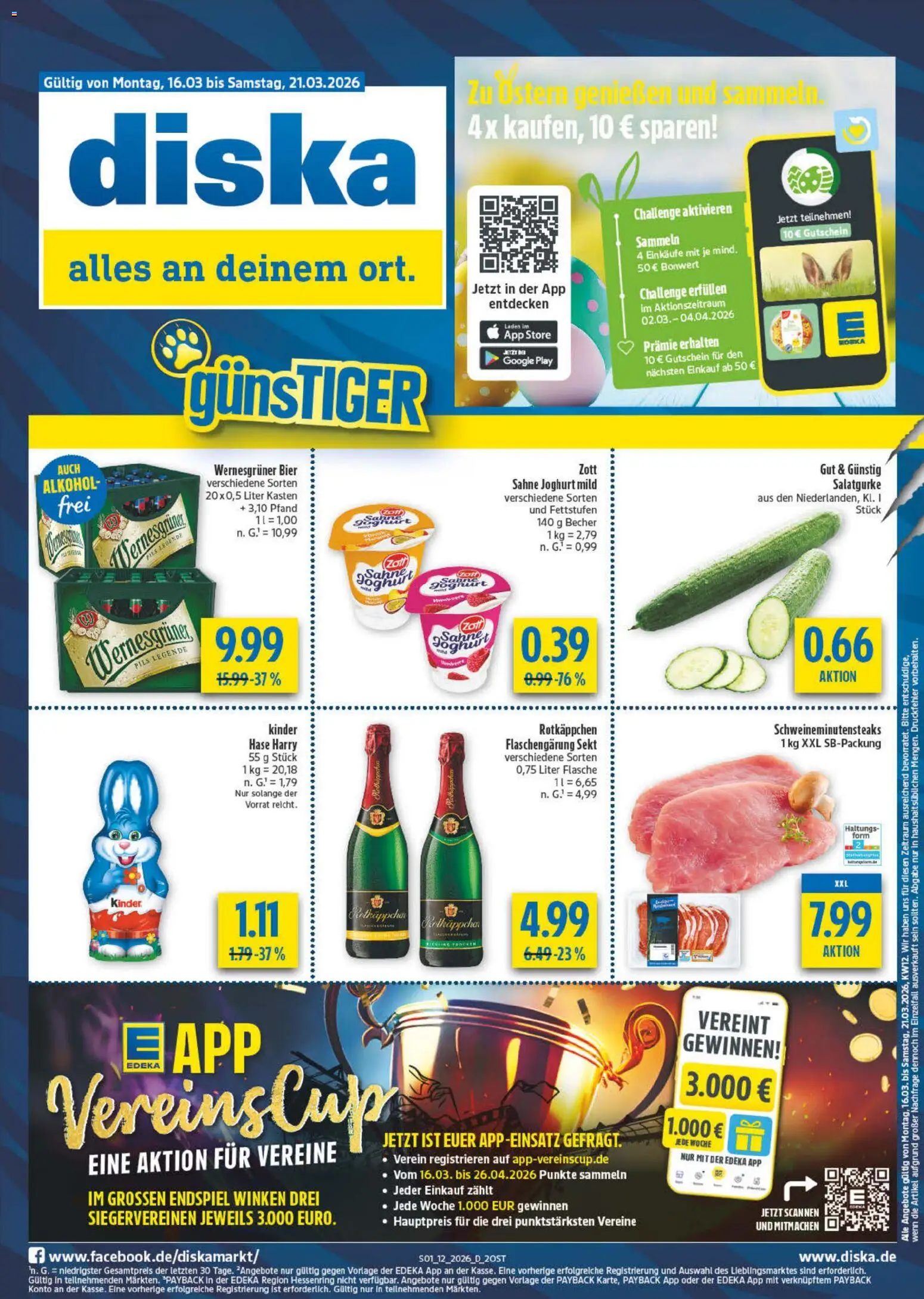 Diska Prospekt 	 – gültig ab 16.03.2026 | Seite: 1 | Produkte: Bier, Pils, Wernesgruner, Rotkäppchen