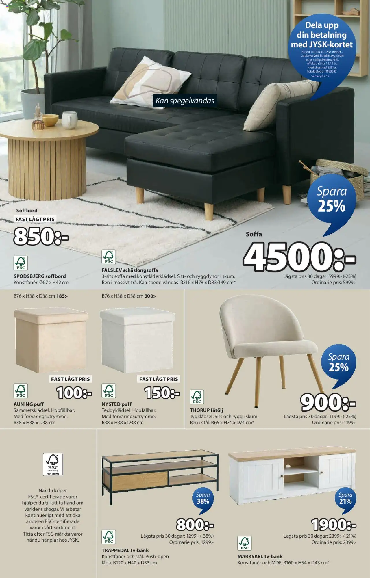JYSK reklamblad aktuell från 18.08.2025 | Sida: 13 | Produkter: Puff, Soffa, Fåtölj, Soffbord