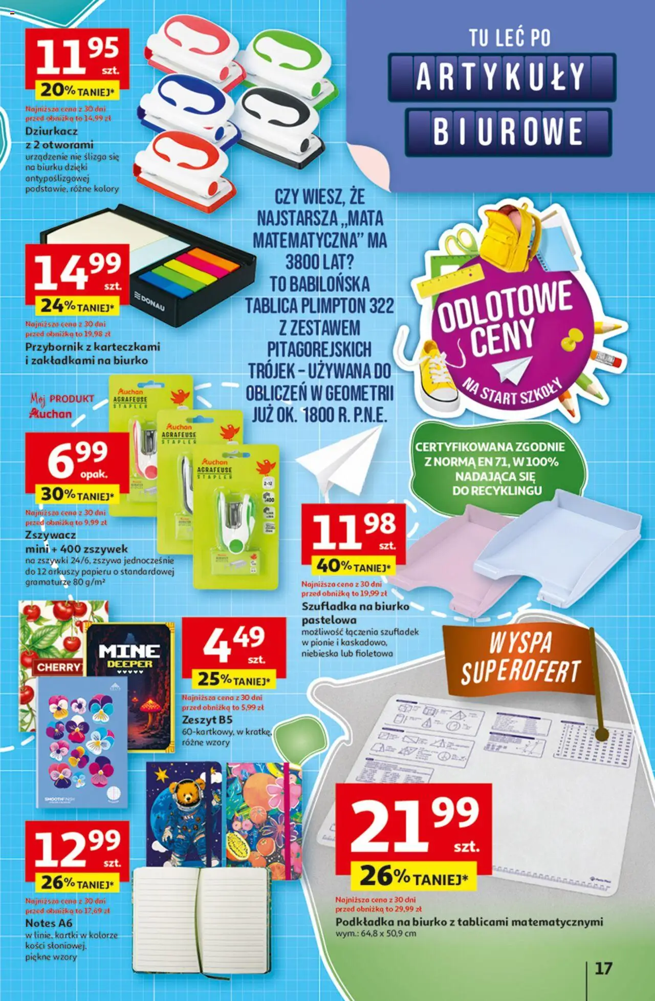 Auchan Gazetka - Odlotowe ceny na start szkoły Hipermarket od 21.08.2025 | Strona: 17 | Produkty: Zeszyt, Biurko