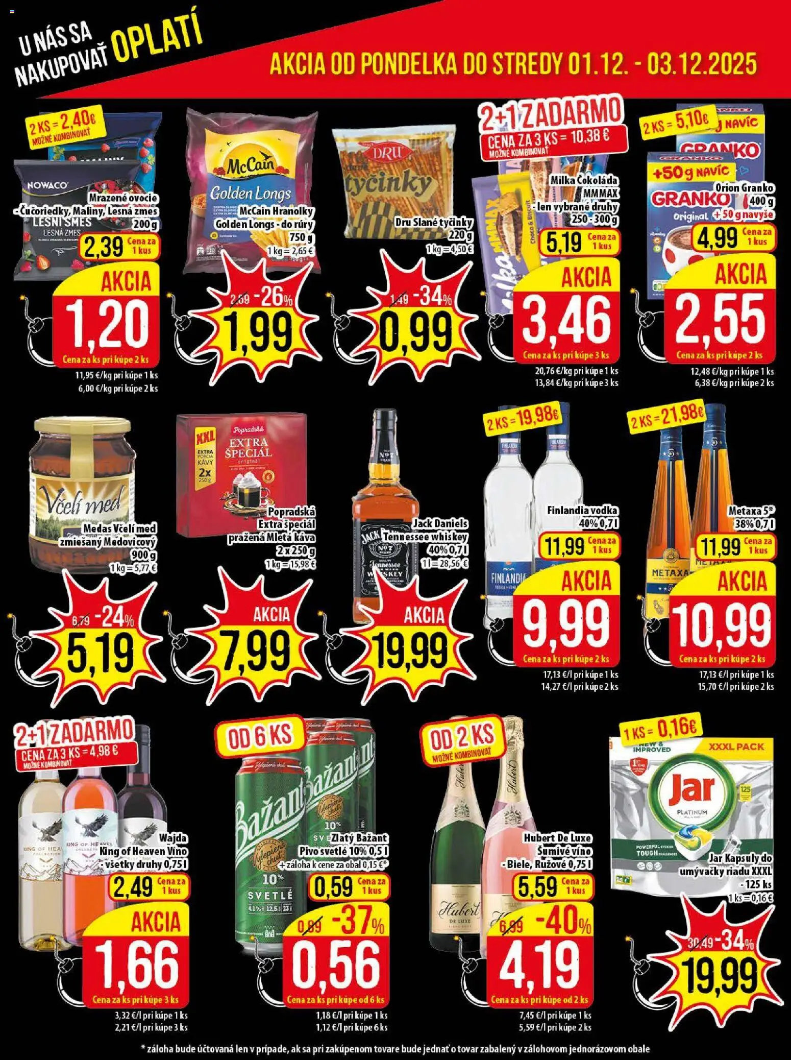 Nové Klas akcie – leták je platný od 01.12.2025 | Strana: 3 | Produkty: Pivo, Vodka, Finlandia, Ovocie