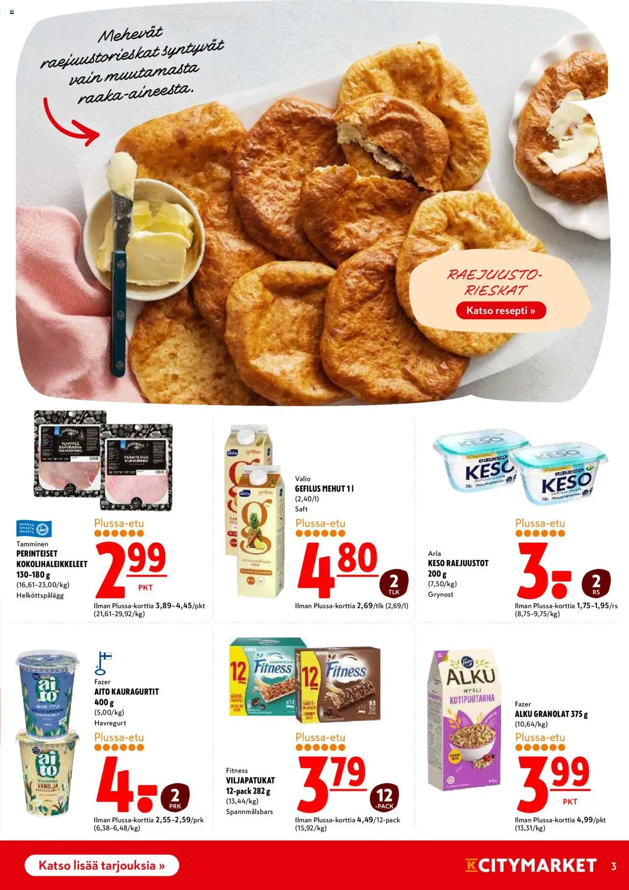 K-Citymarket tarjoukset – voimassa 06.10.2025 alkaen | Sivu: 3 | Tuotteet: Mysli, Raejuusto