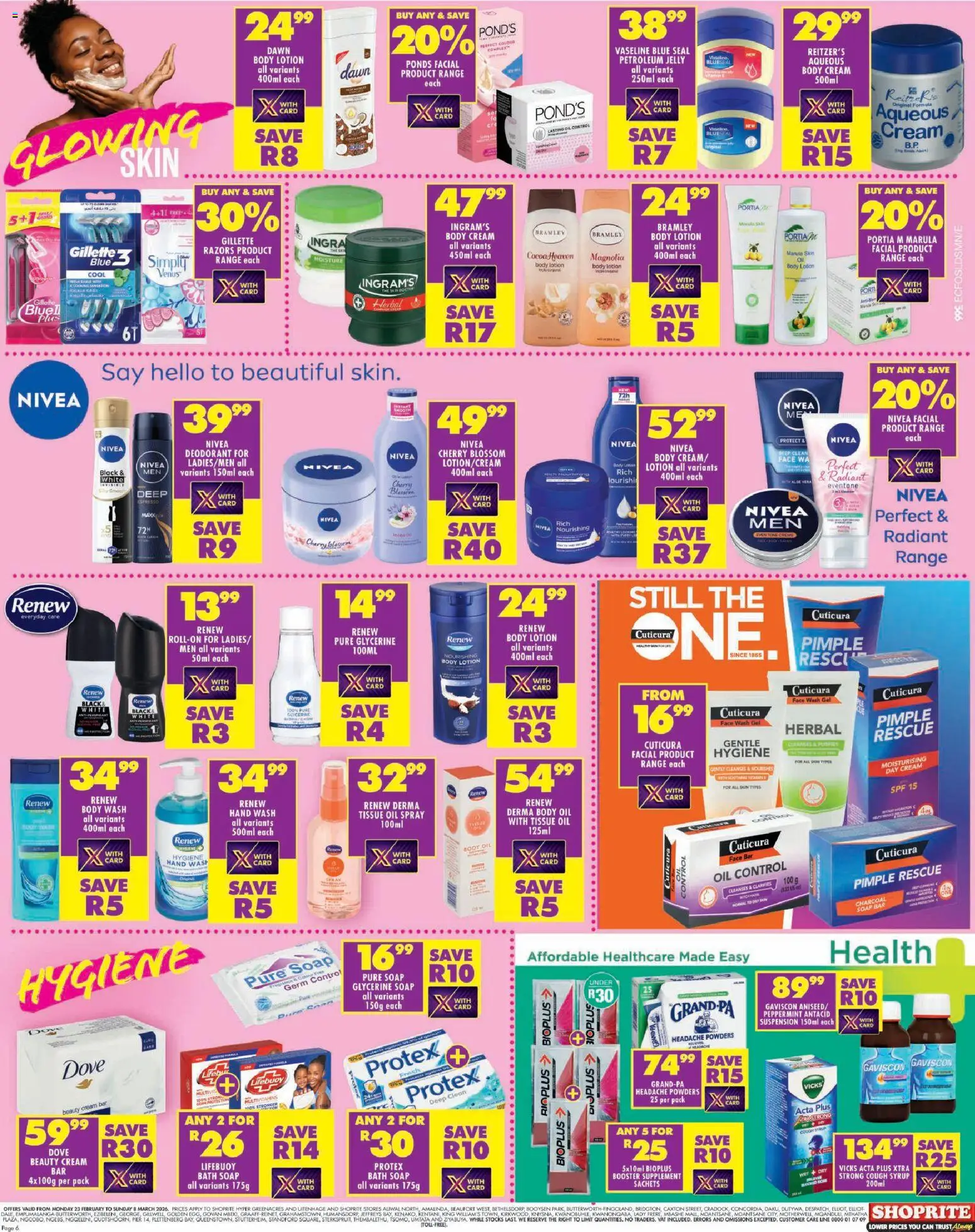 New Shoprite catalogue – valid from 23.02.2026 | Page: 6 | Products: Soap, Razors, Petroleum jelly, Lotion