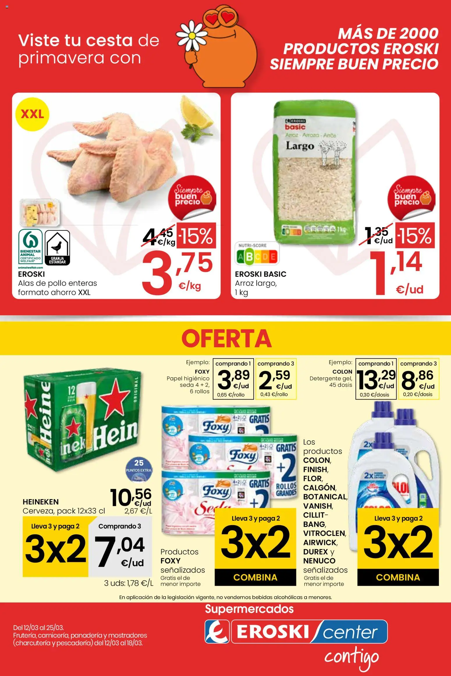 Eroski - Viste tu cesta de primavera Center │ válido desde el 12.03.2026 | Página: 1 | Productos: Arroz, Panadería, Σπανάκι, Cesta