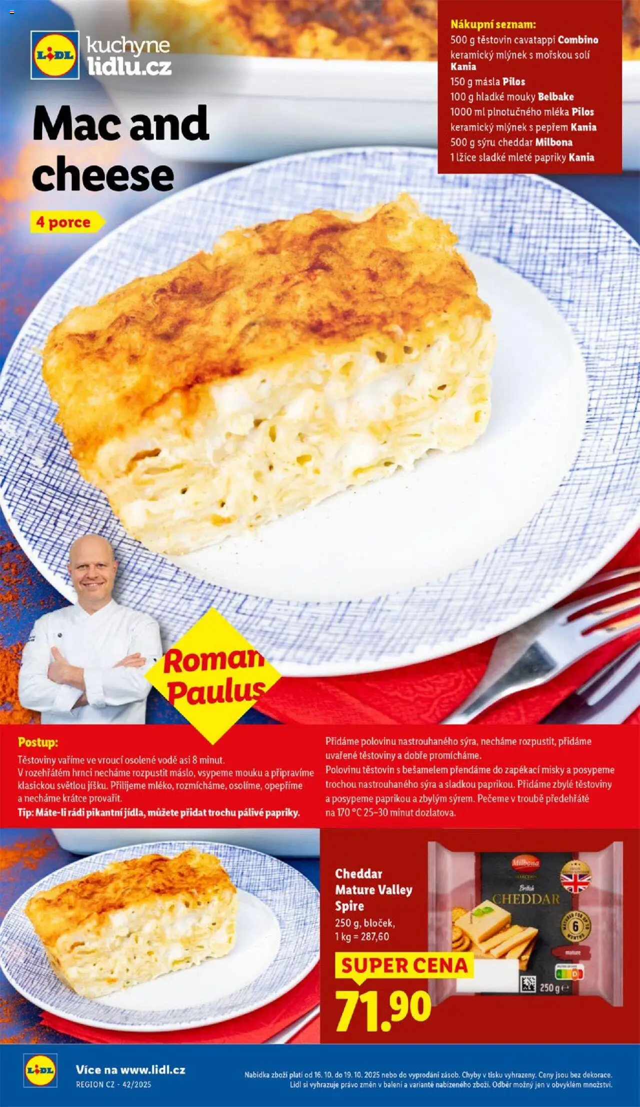 Lidl leták od 16.10.2025 | Strana: 58 | Produkty: Milbona, Paprika, Kuchyně, Cheddar