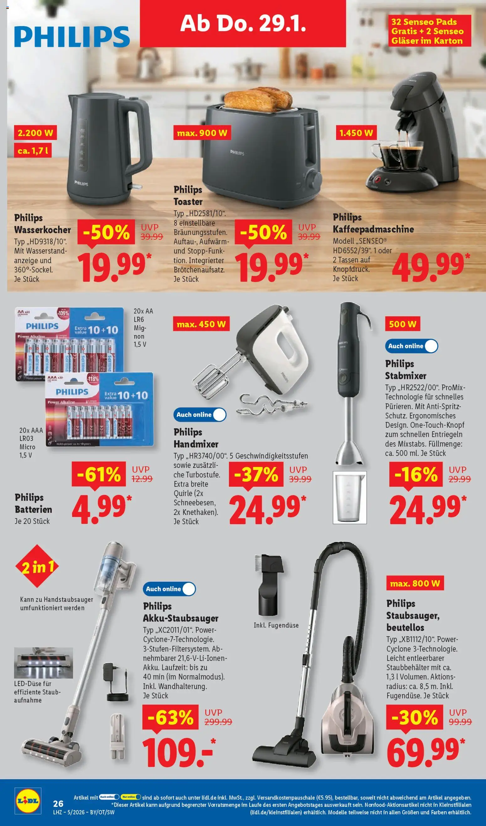 Lidl Prospekt Grimma – gültig ab 26.01.2026 | Seite: 48 | Produkte: Philips, Senseo, Toaster, Batterien