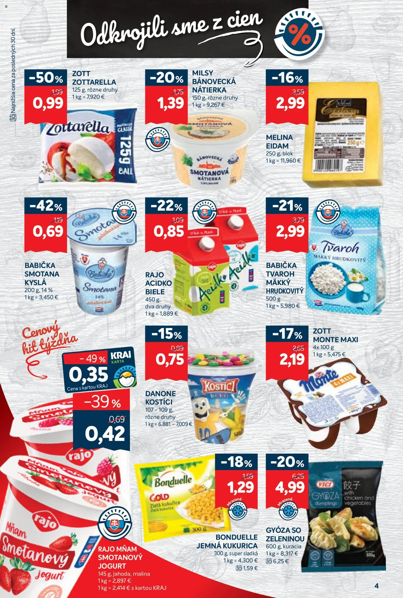 Nové Kraj akcie – leták je platný od 23.10.2025 | Strana: 4 | Produkty: Jogurt, Smotana, Eidam, Kukurica