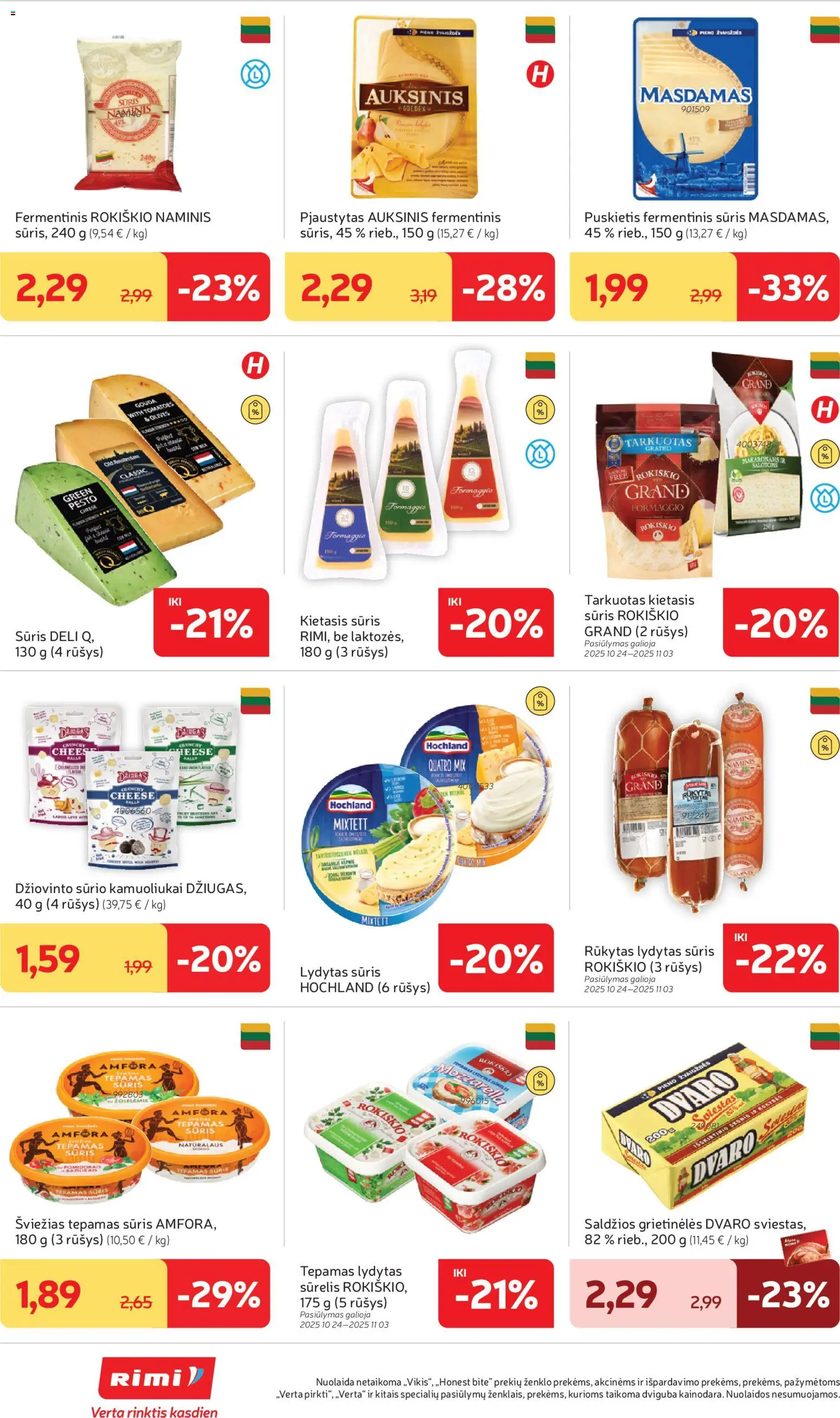 Rimi akcijos nuo 28.10.2025 | Puslapis: 20 | Prekių: Fermentinis sūris, Sūrelis, Sūris, Lydytas sūris