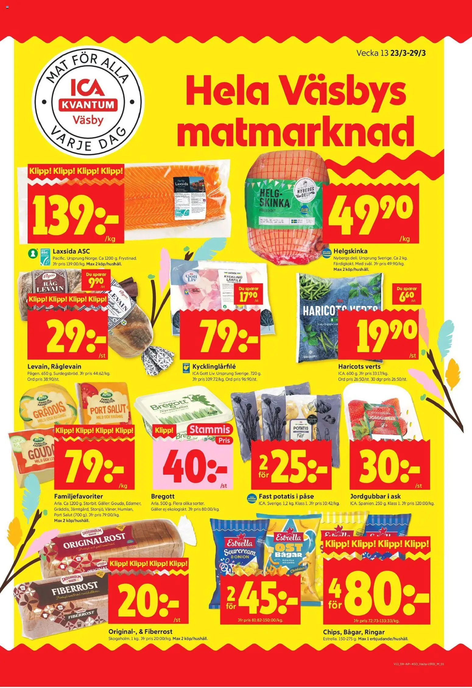 ICA Kvantum reklamblad aktuell från 23.03.2026 | Sida: 1 | Produkter: Bageri, Cheddar, Haricots verts, Levain