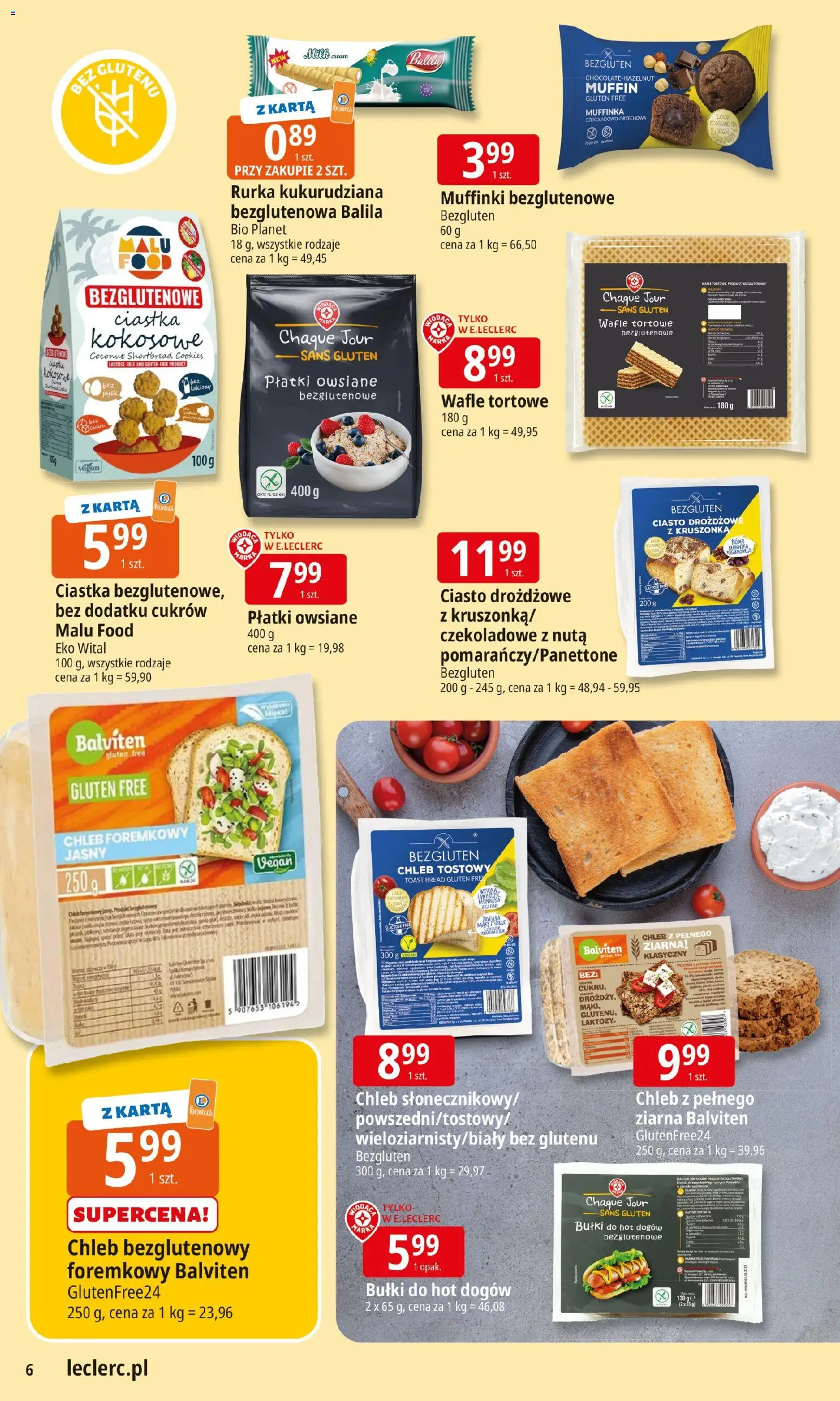 E.Leclerc Gazetka - Radom od 28.10.2025 | Strona: 6 | Produkty: Płatki owsiane, Chleb, Chleb bezglutenowy, Ciastka