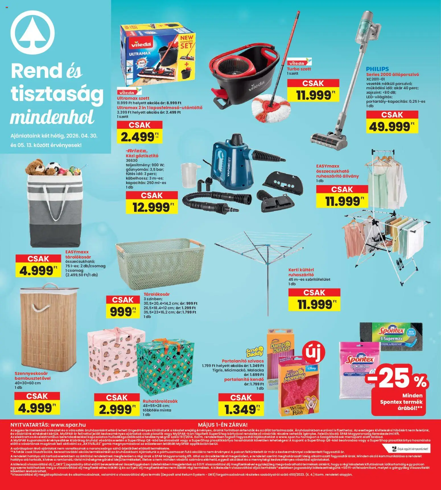 Interspar akciós ujság - amely érvényes a következő dátumtól: 30.04.2026 | Oldal: 18 | Termékek: Szőlő, Kendő, Gőztisztító, Vileda