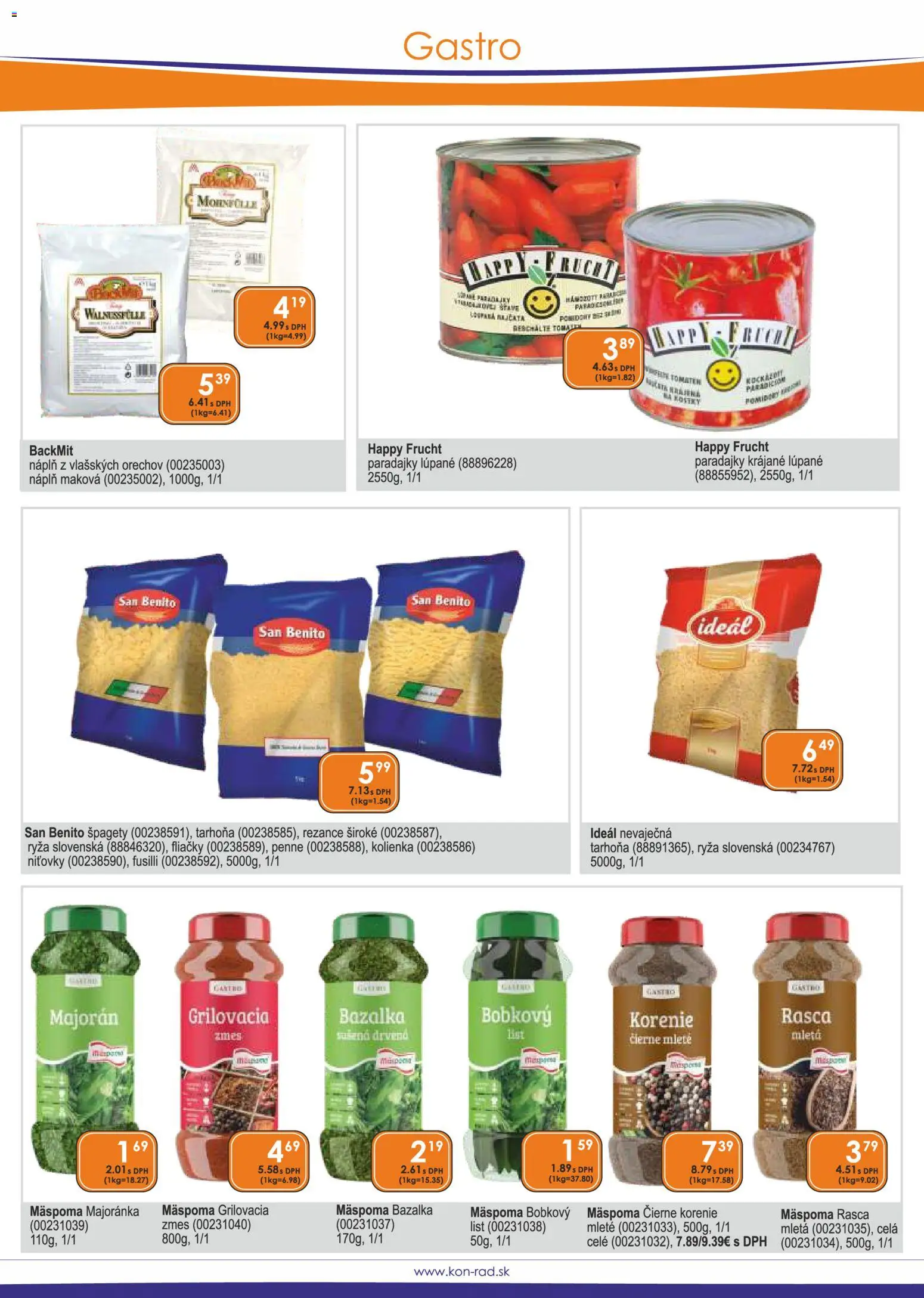 Nové KON - RAD akcie – leták je platný od 01.02.2026 | Strana: 30 | Produkty: Čierne korenie, Tarhoňa, Špagety, Majorán
