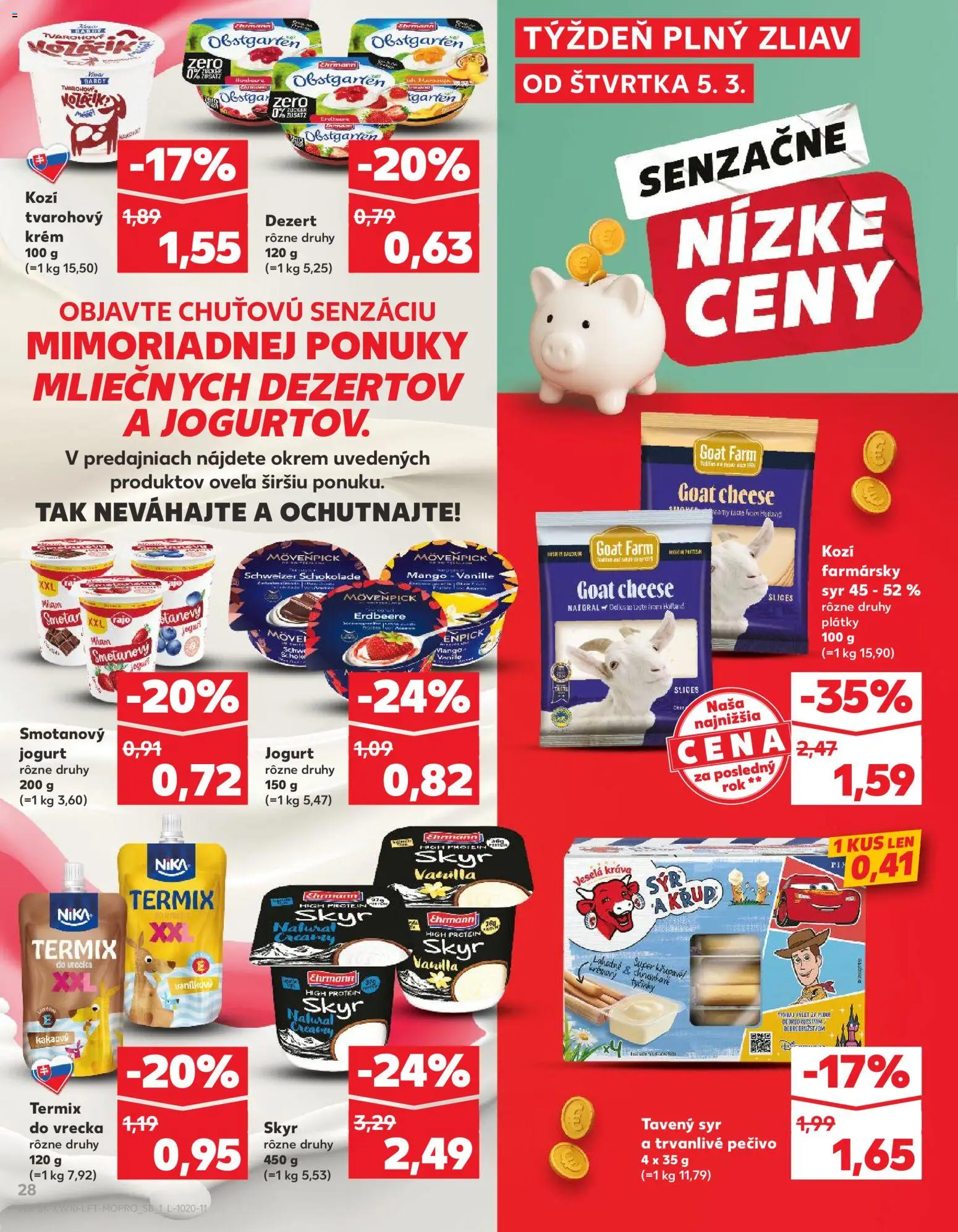 Nové Kaufland akcie – leták je platný od 05.03.2026 | Strana: 28 | Produkty: Syr, Jogurt, Protein, Mango