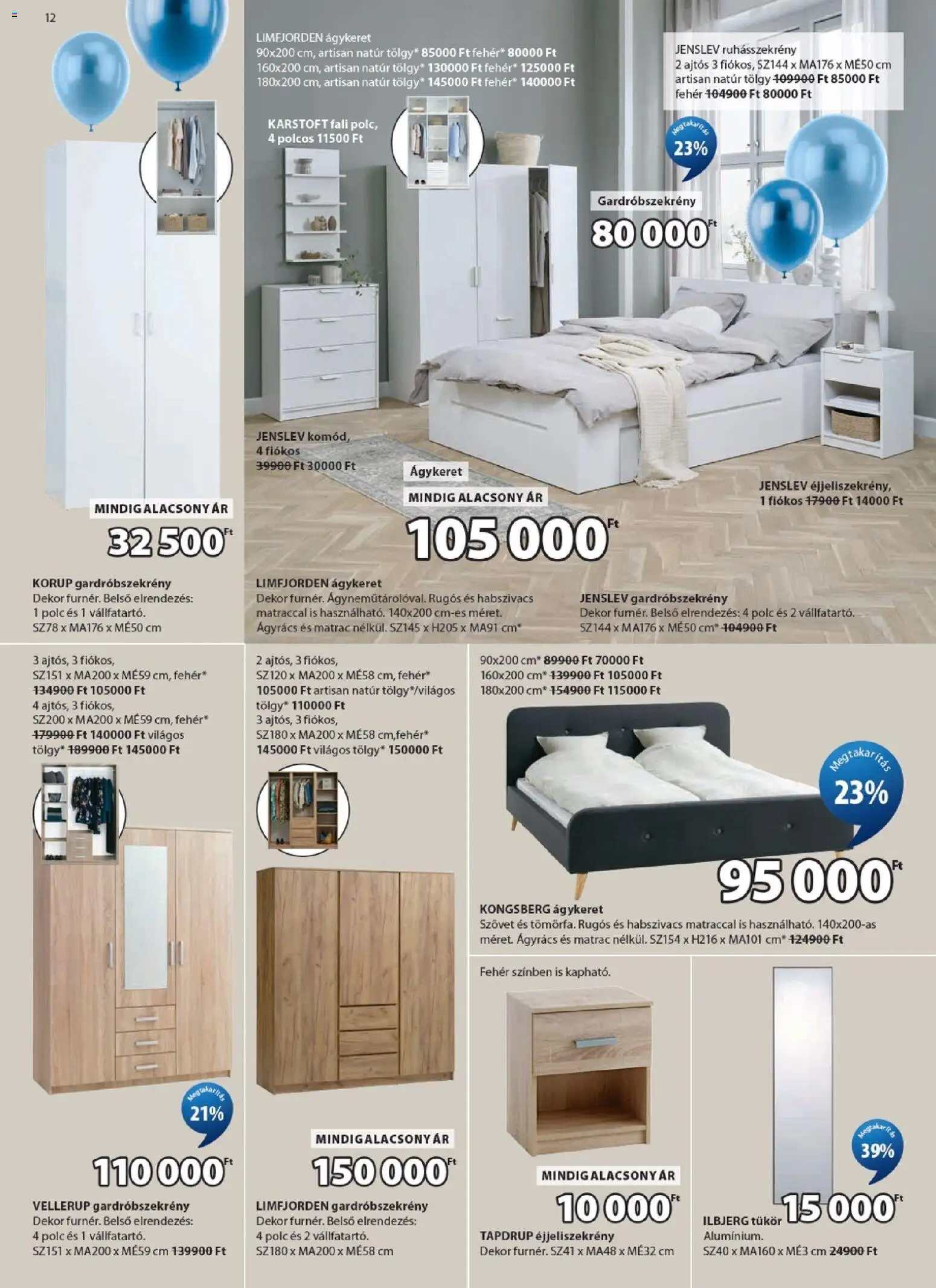 JYSK akciós ujság - amely érvényes a következő dátumtól: 08.04.2026 | Oldal: 12 | Termékek: Ruhásszekrény, Éjjeliszekrény, Polc, Komód
