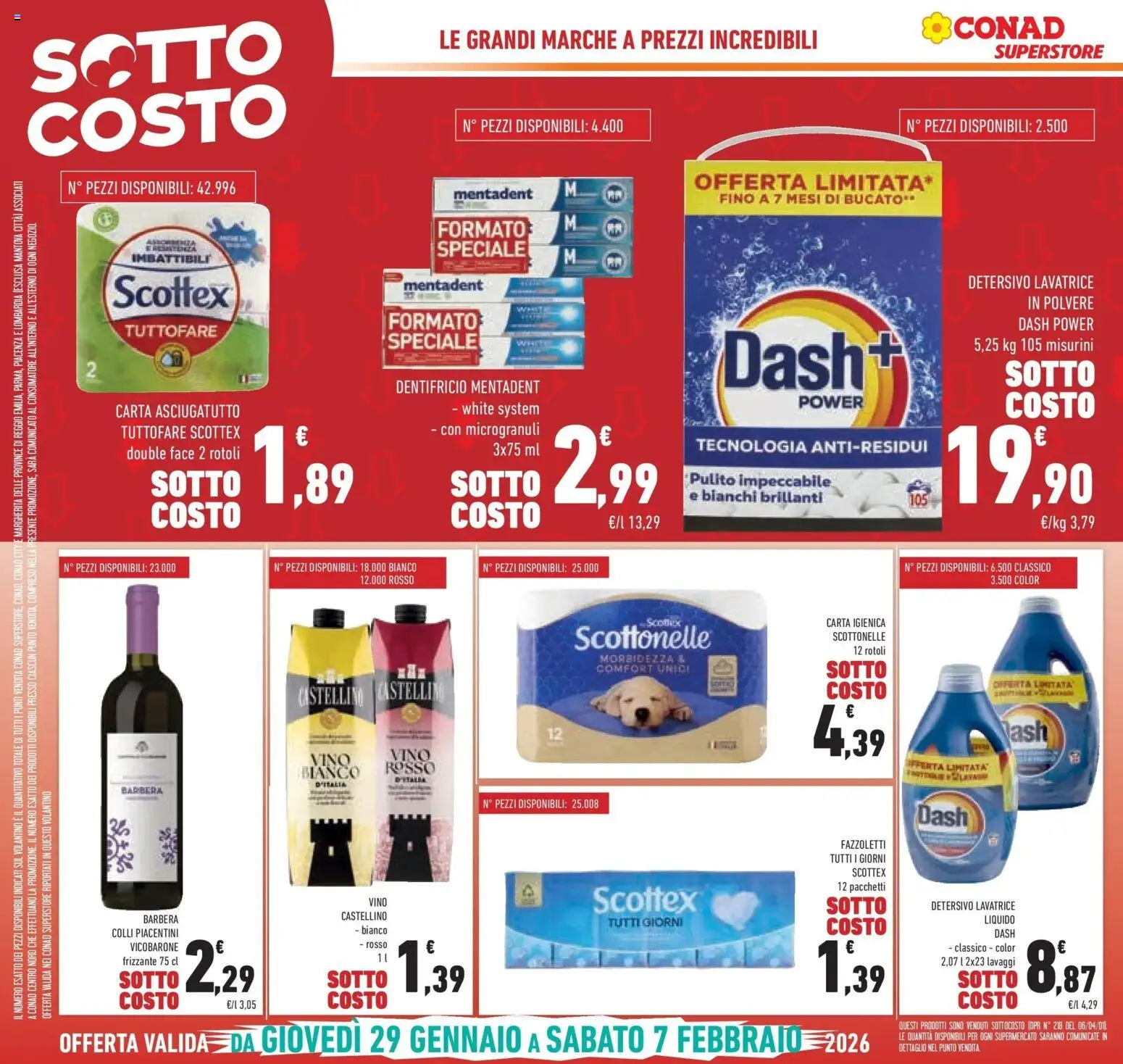 Volantino Conad del 29.01.2026 | Pagina: 6 | Prodotti: Dentifricio, Vino, Lavatrice, Asciugatutto