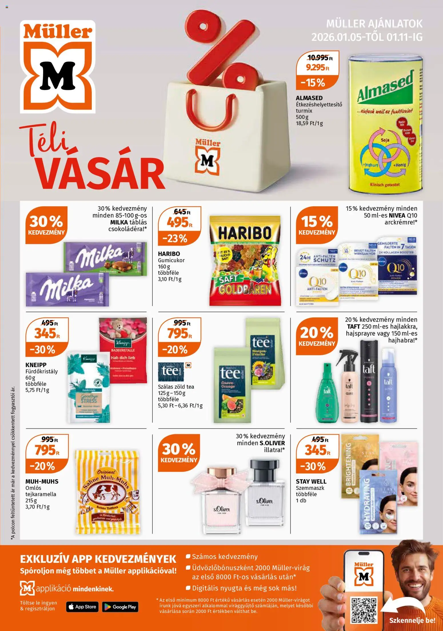 Müller akciós ujság - amely érvényes a következő dátumtól: 05.01.2026 | Oldal: 1 | Termékek: Kollagén, Zöld tea, Tea, Tejkaramella