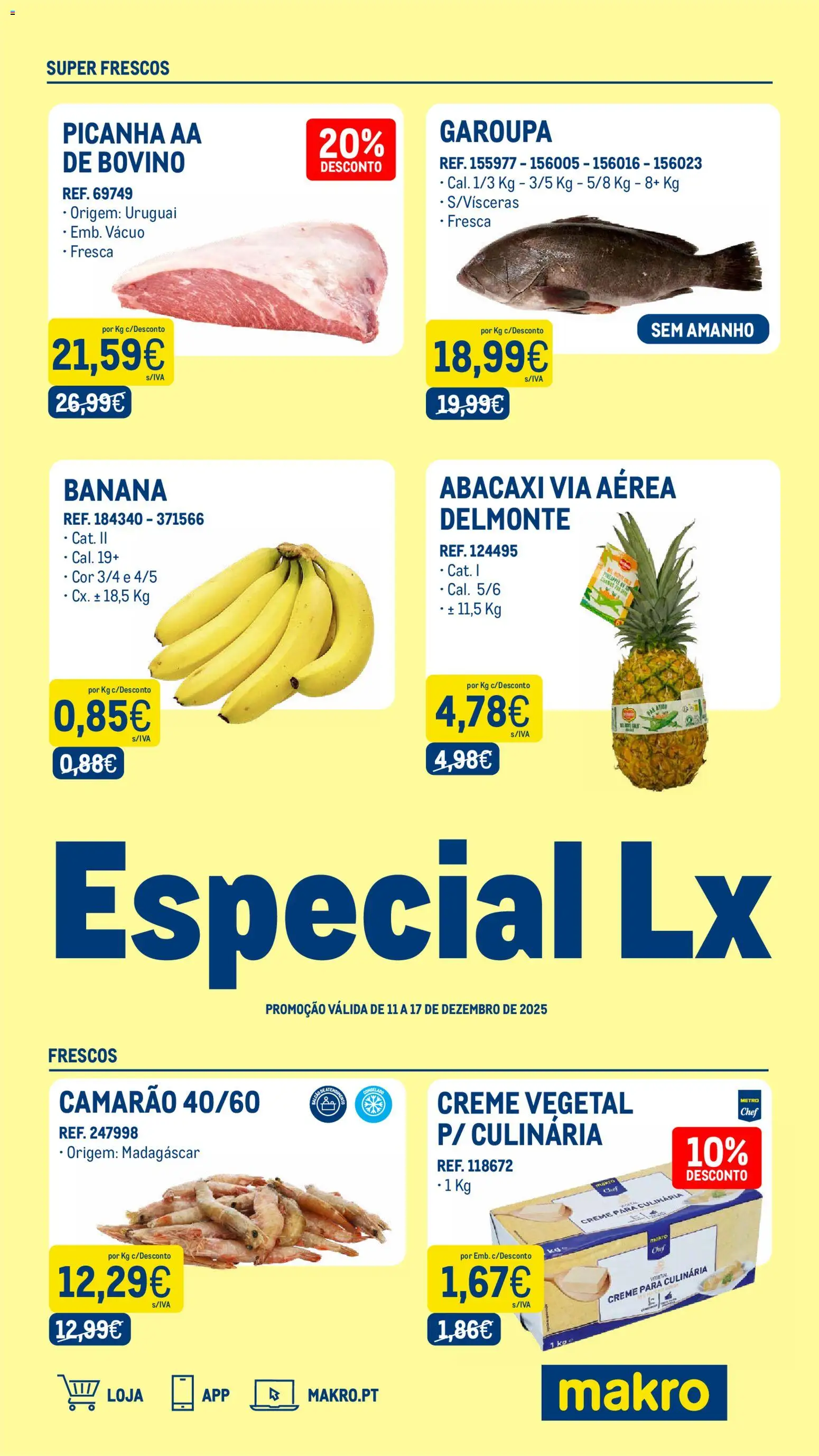 Makro Especial Lx Semana 49 │ válido de 11.12.2025 | Página: 1 | Produtos: Banana, Camarão, Abacaxi, Creme