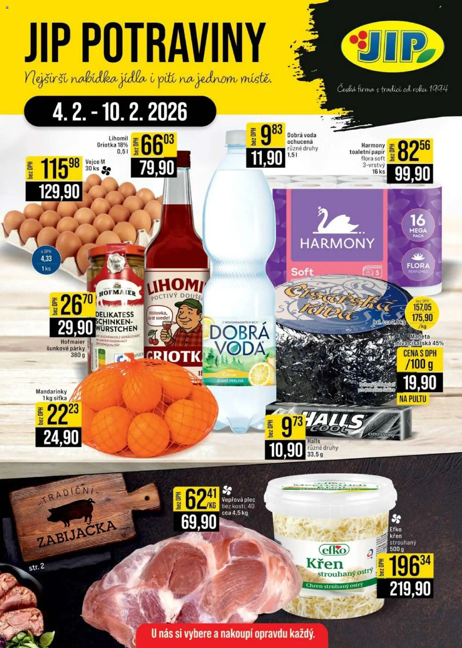Jip leták - Cash & Carry od 04.02.2026 | Strana: 1 | Produkty: Vejce, Párky, Mandarinky, Potraviny