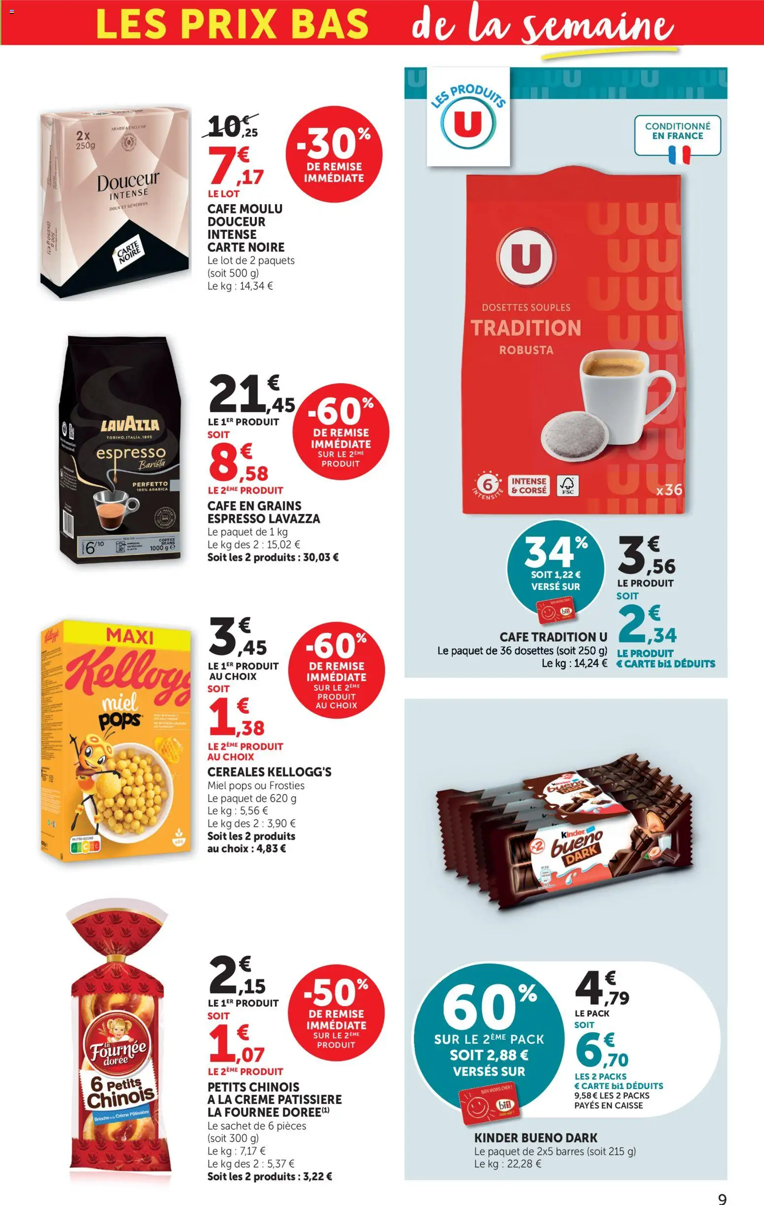 {H1} | Page: 9 | Produits: Café en grains, Kinder Bueno, Café, Crème