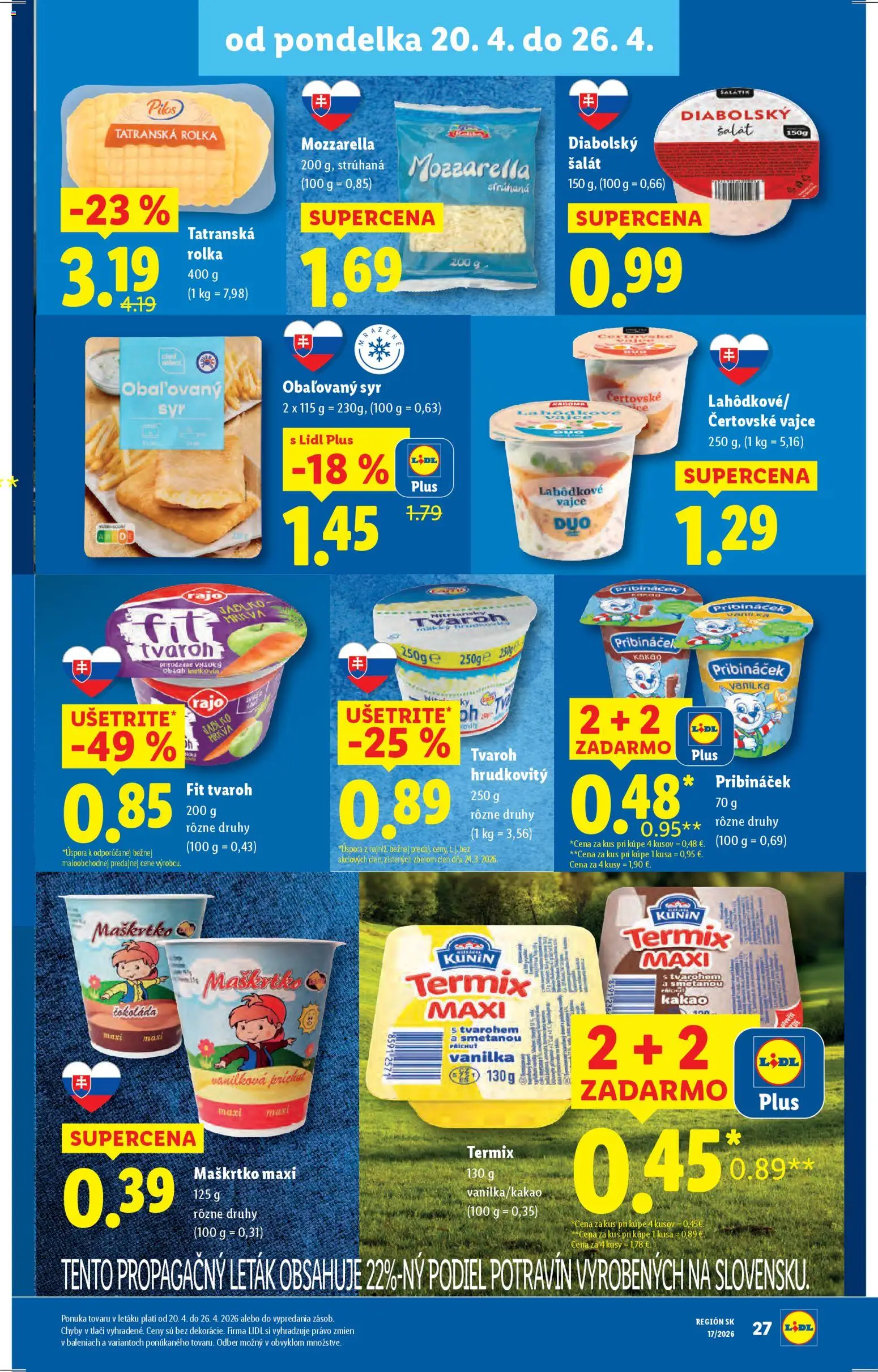 Nové Lidl akcie – leták je platný od 20.04.2026 | Strana: 29 | Produkty: Syr, Mozzarella, Tvaroh, Kakao