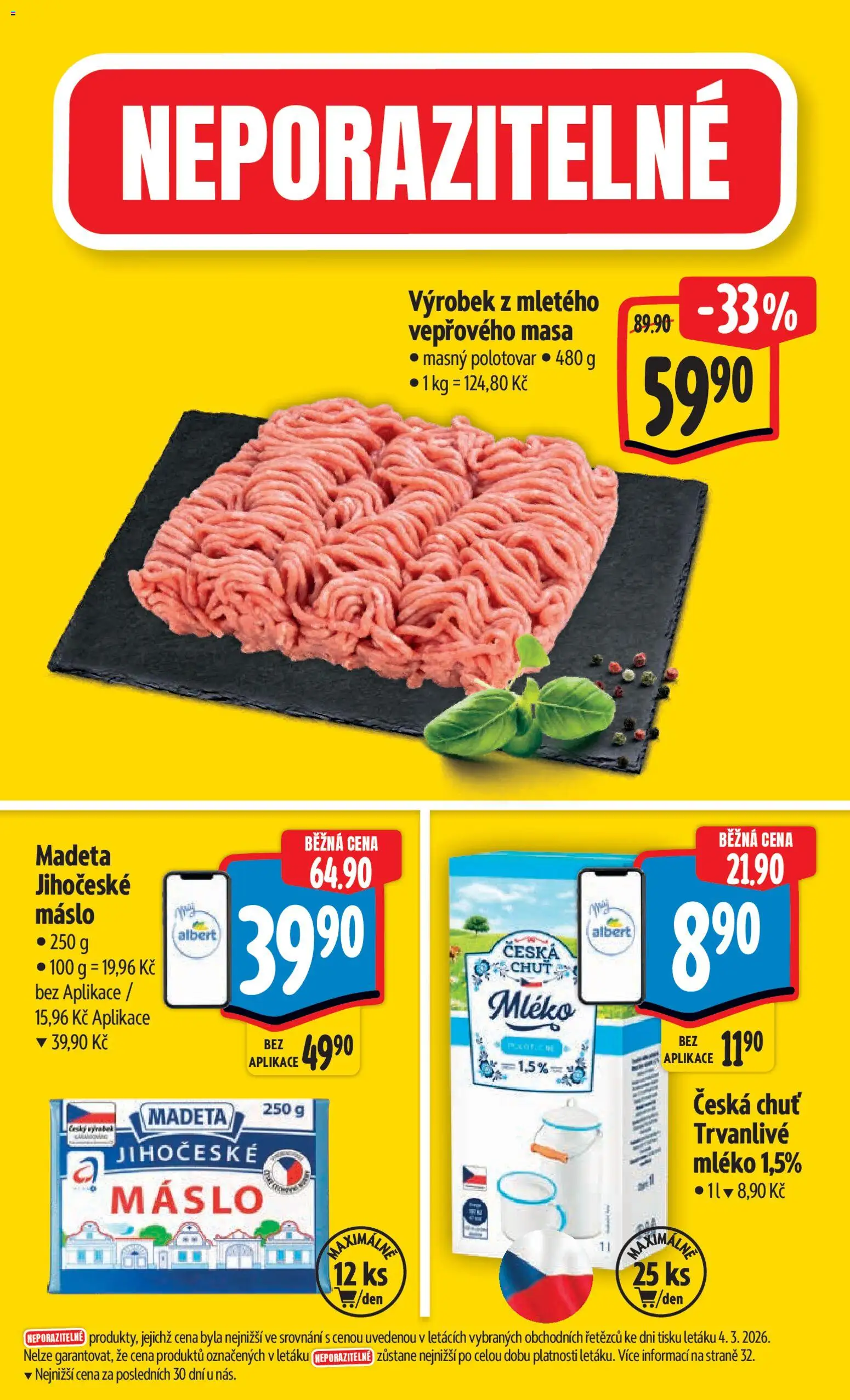 Albert leták - Hypermarket od 11.03.2026 | Strana: 3 | Produkty: Mléko, Máslo
