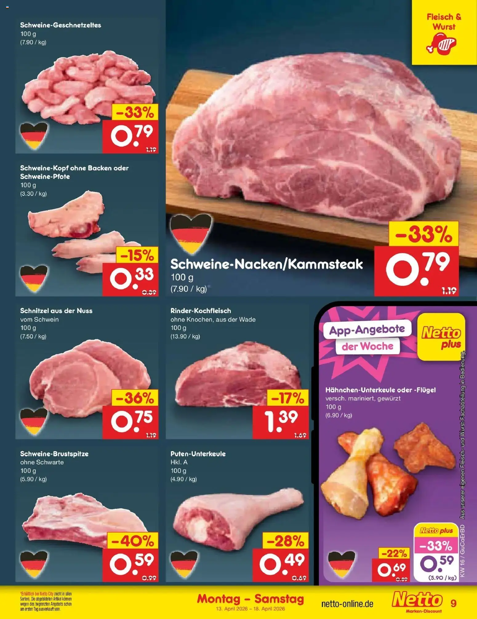 Netto Marken-Discount Prospekt Augustusburg	 – gültig ab 13.04.2026 | Seite: 11 | Produkte: Schnitzel, Wurst, Fleisch