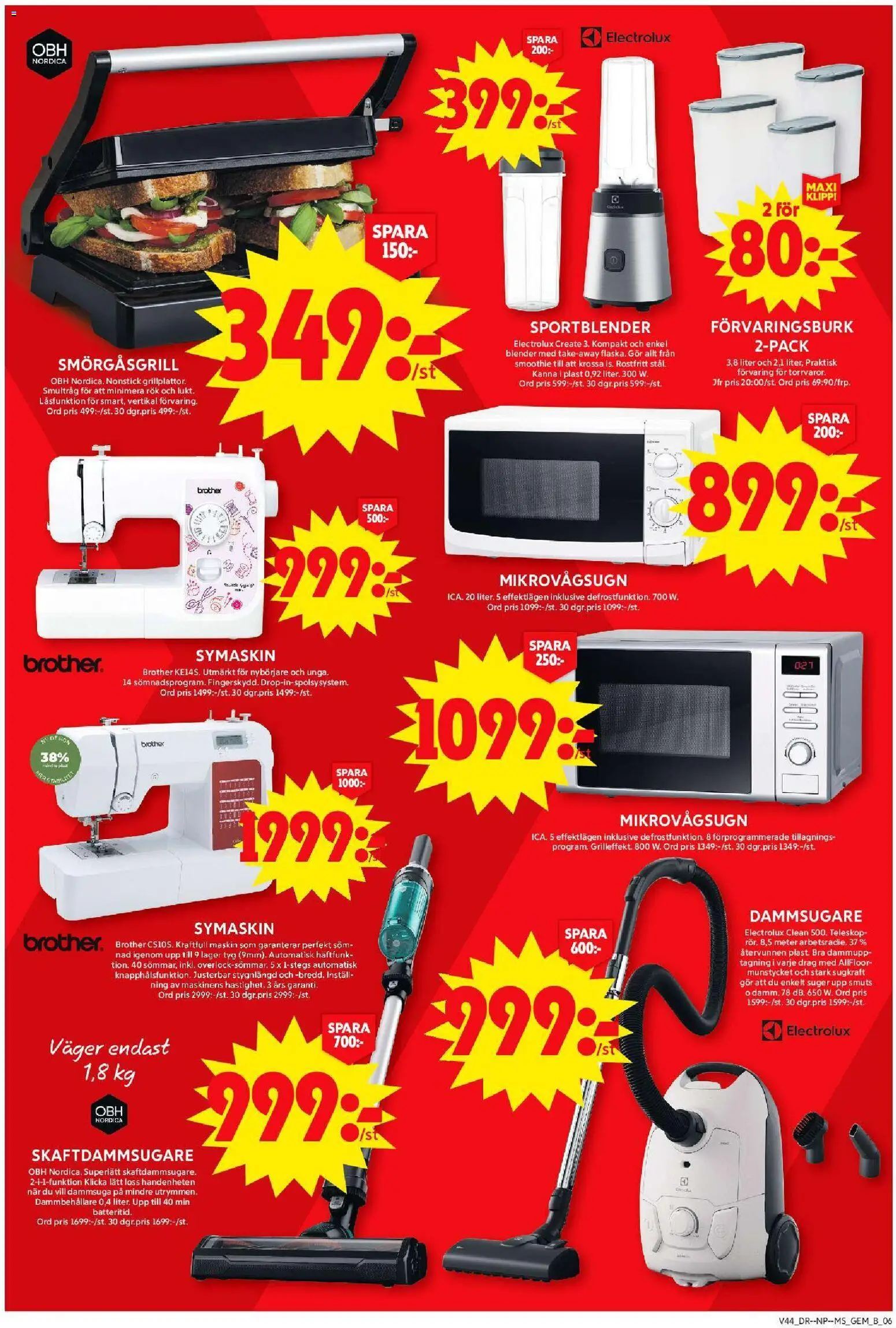 ICA Maxi reklamblad aktuell från 27.10.2025 | Sida: 12 | Produkter: Smörgåsgrill, Symaskin, Blender, Skaftdammsugare
