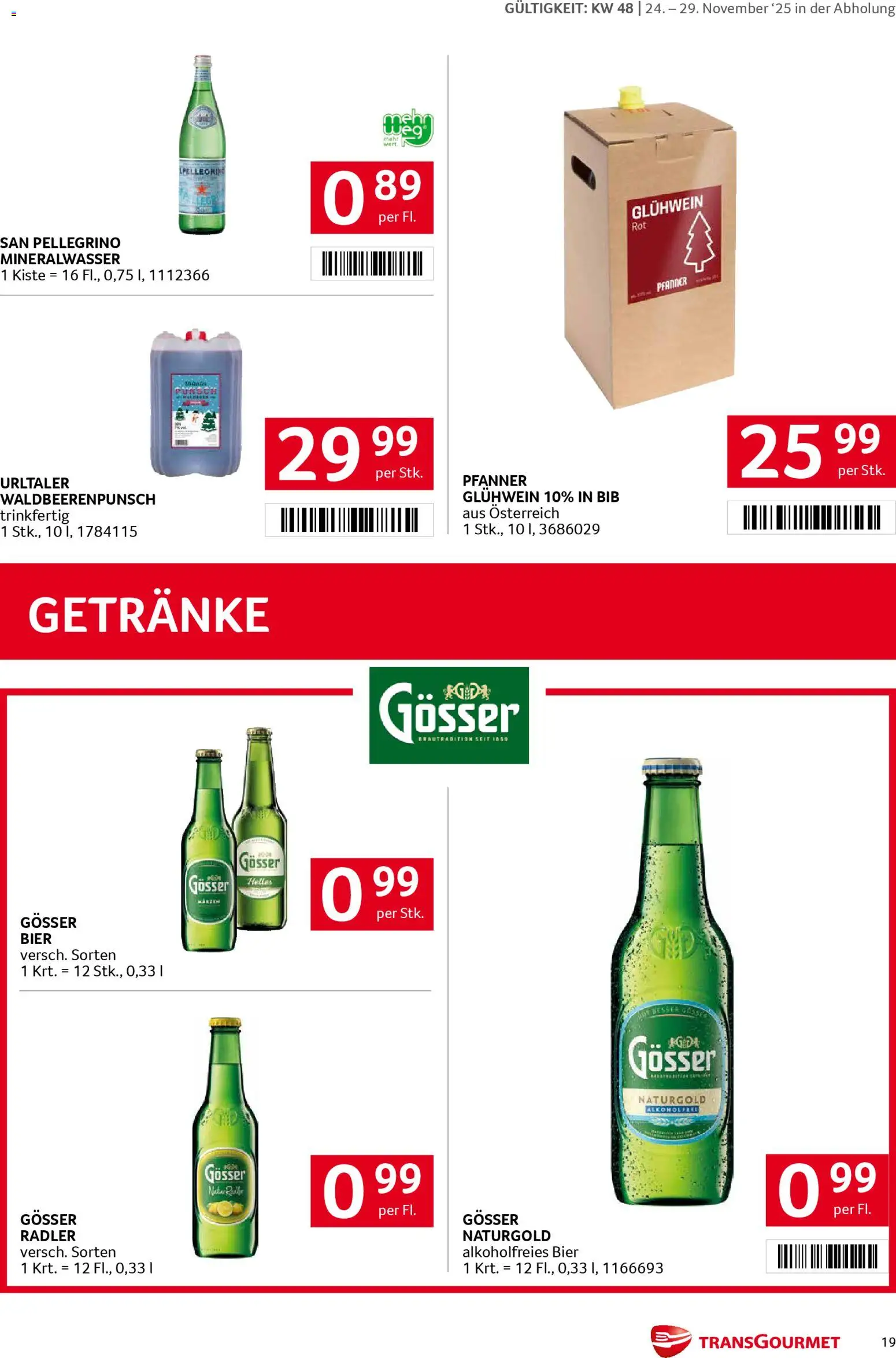 Transgourmet Flugblatt gültig ab 24.11.2025 | Seite: 19 | Produkte: Bier