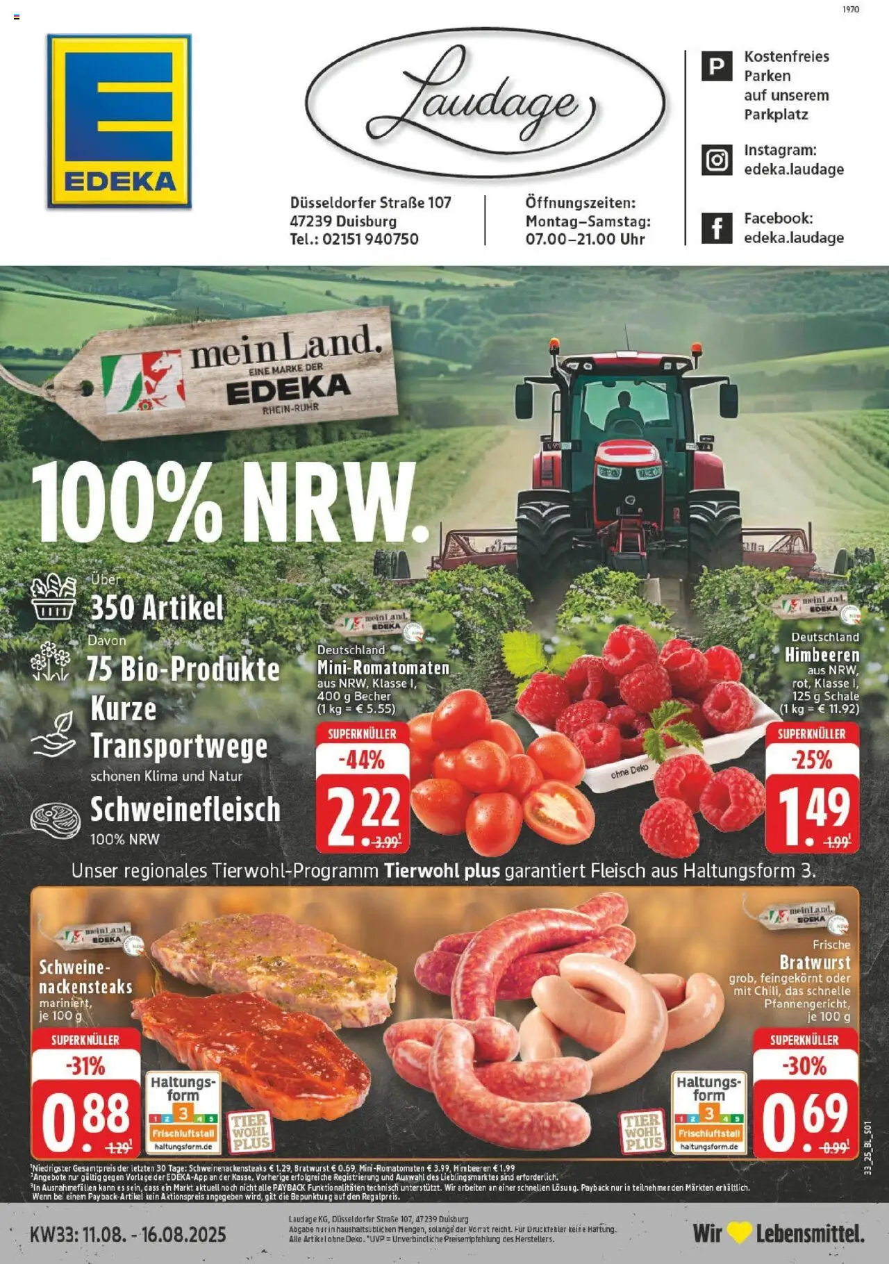 Edeka prospekt Duisburg-Rumeln	 - gültig ab dem 11.08.2025 | Seite: 1 | Produkte: Himbeeren, Nackensteaks, Bratwurst, Schweinefleisch