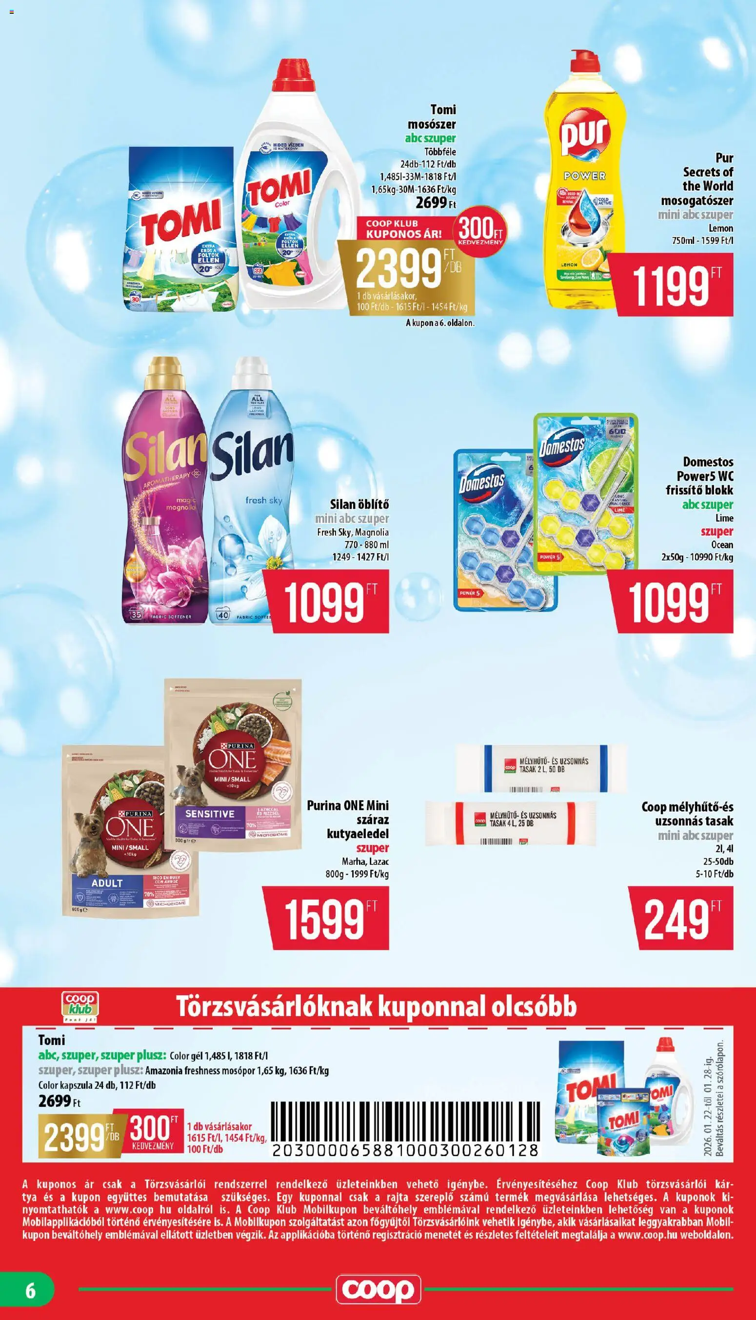 COOP akciós ujság - amely érvényes a következő dátumtól: 22.01.2026 | Oldal: 6 | Termékek: Lime, Öblítő, Lazac, Mosószer