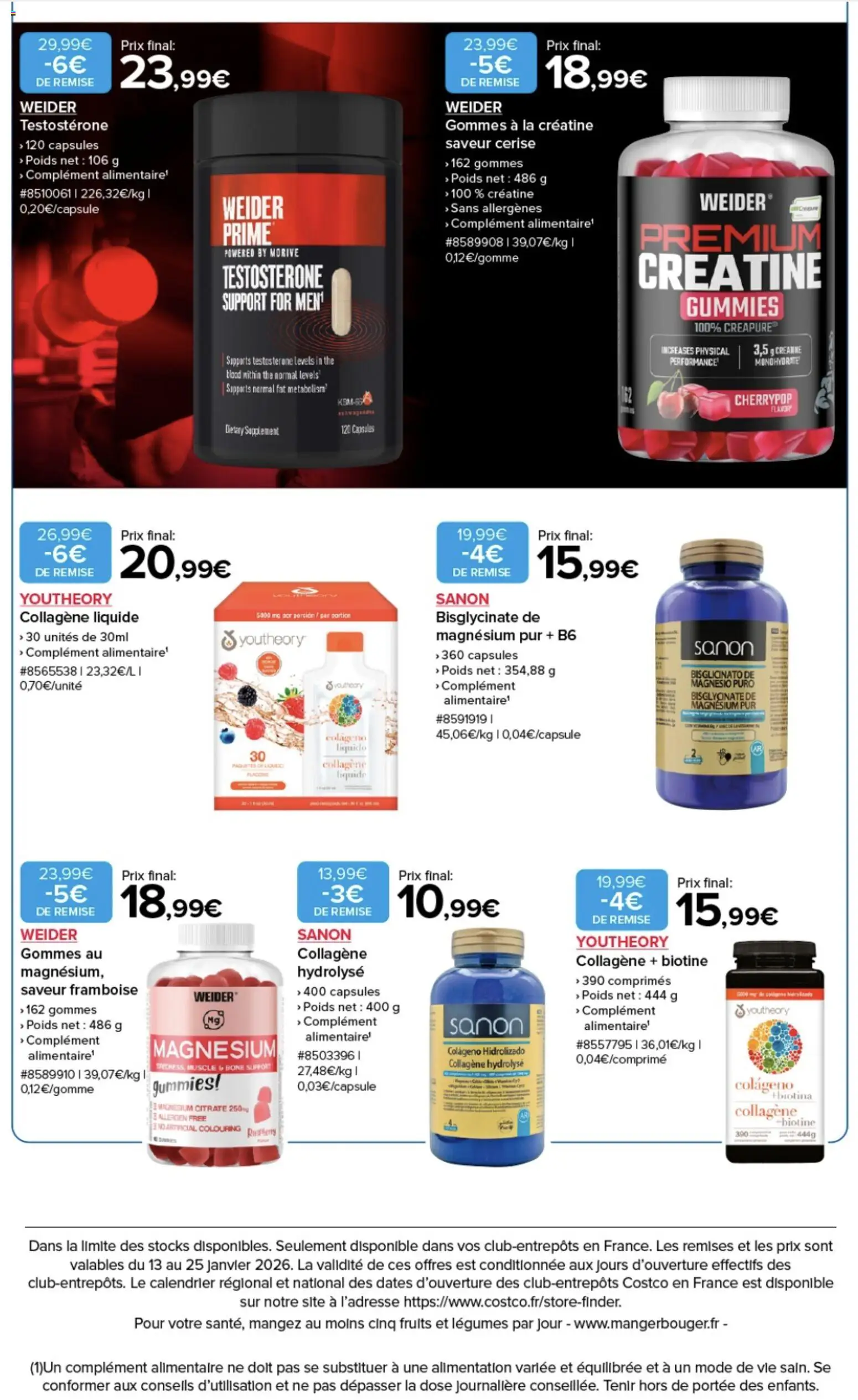 {H1} | Page: 3 | Produits: Poids, Calendrier, Créatine, Cônes