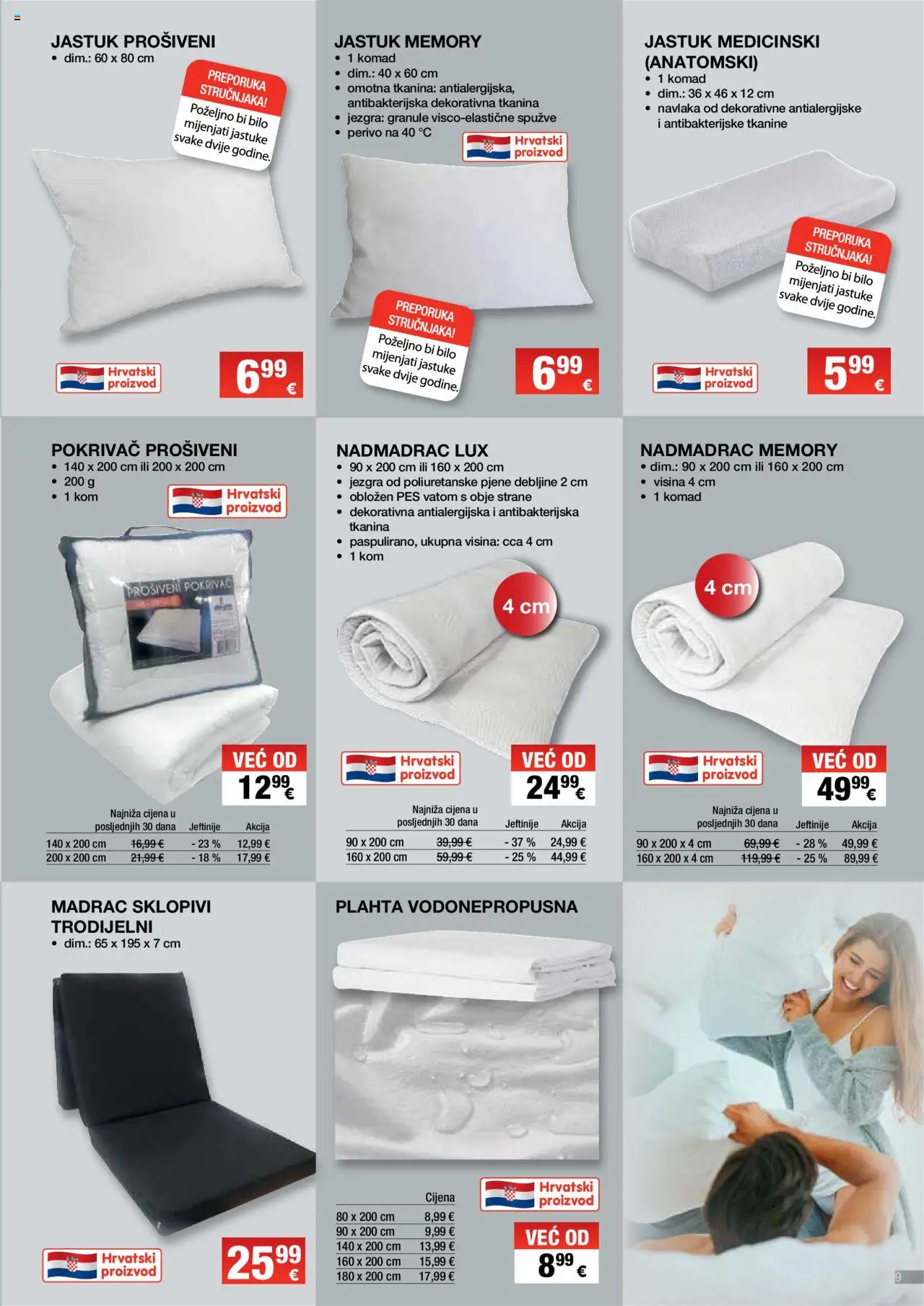 Interspar katalog | vrijedi od 10.09.2025 | Stranica: 9 | Proizvodi: Madrac, Jastuk, Pokrivač, Nadmadrac