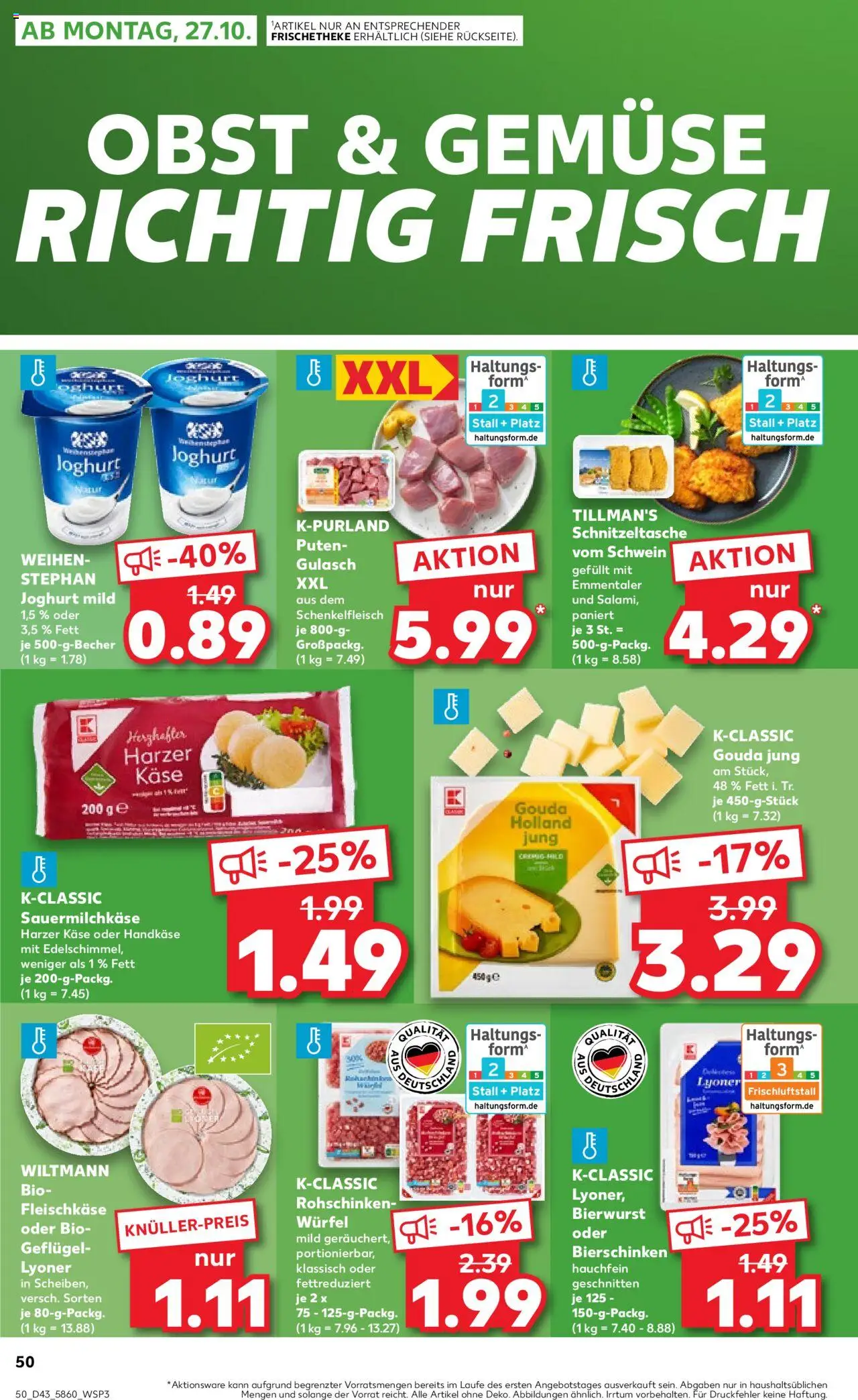 Kaufland prospekt Stuttgart	 – gültig ab 23.10.2025 | Seite: 50 | Produkte: Käse, Joghurt, Obst, Gulasch