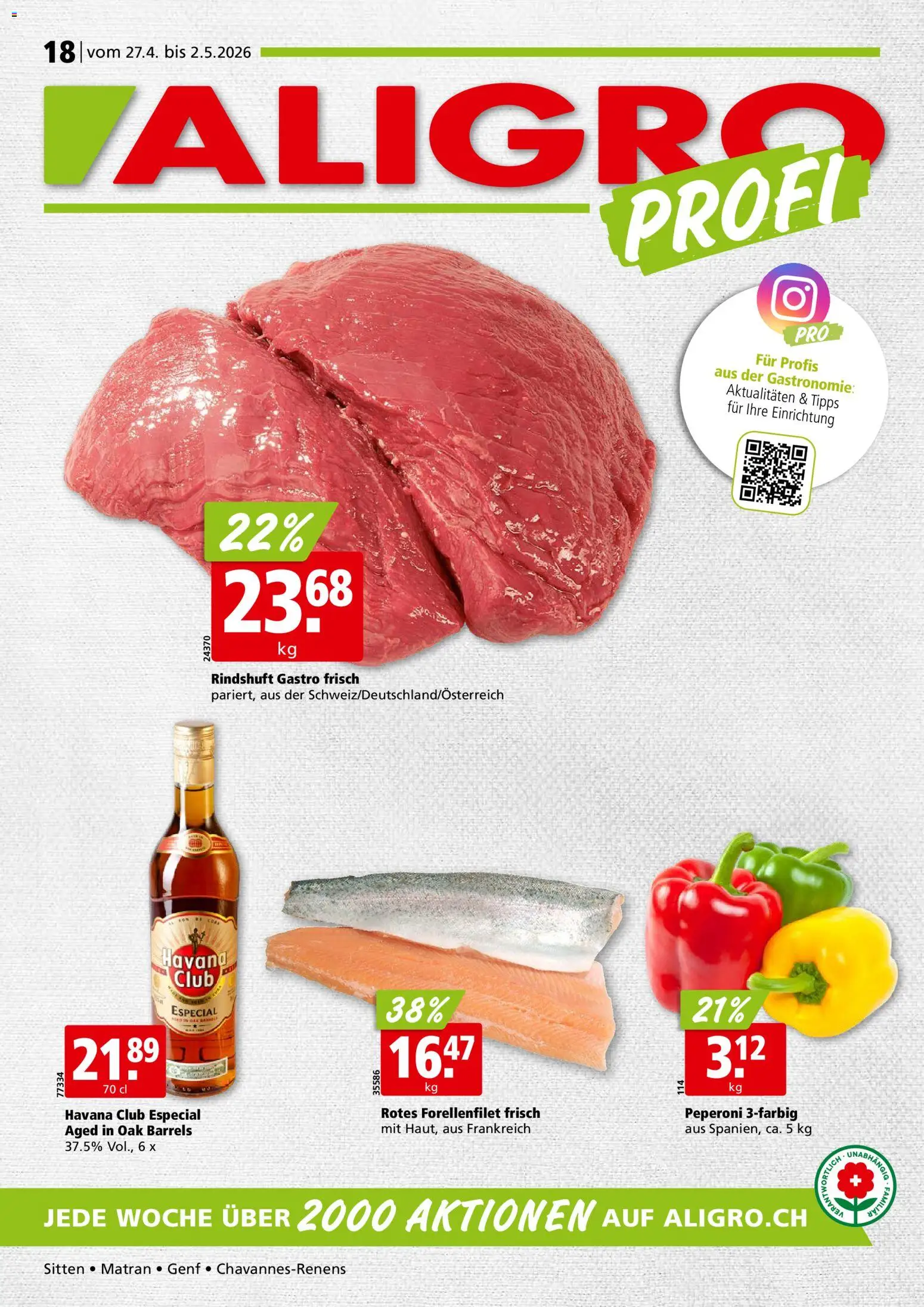 Aligro aktionen Chavannes, Matran, Genf, Sitten – gültig ab 27.05.2026 | Seite: 1