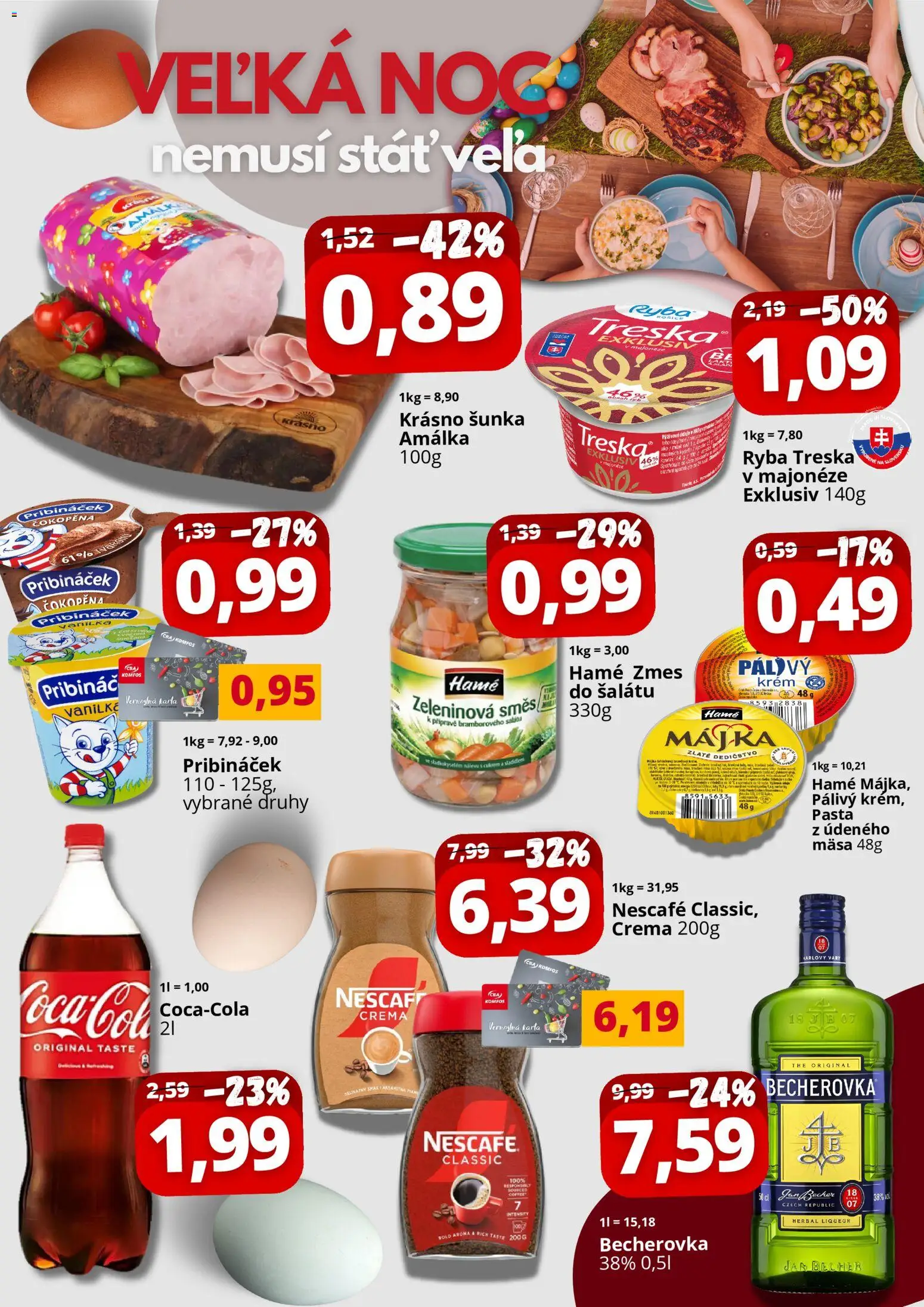 Nové CBA Komfos akcie – leták je platný od 05.03.2026 | Strana: 2 | Produkty: Becherovka, Šunka, Treska, Jar