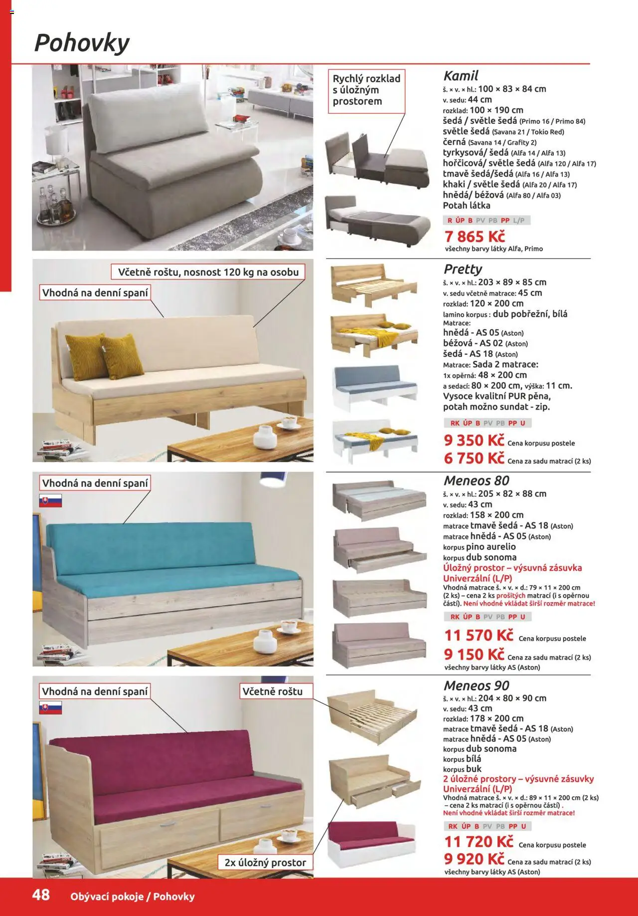 ORFA nábytek katalog 2025-2026 od 01.10.2025 | Strana: 48 | Produkty: Postele, Matrace, Zásuvka, Barvy