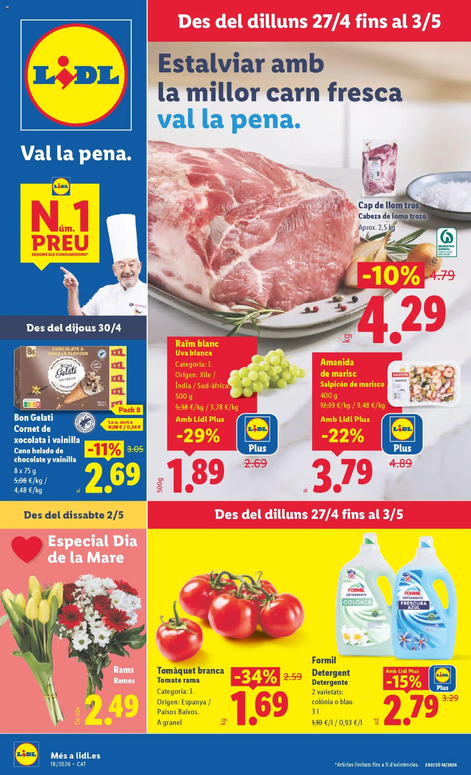 Lidl folleto │ válido desde el 27.04.2026 | Página: 1 | Productos: Colonia, Detergente, Chocolate, Helado