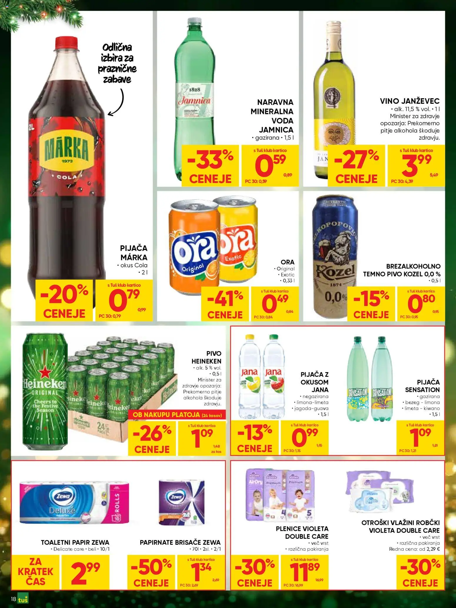 Novi Tuš katalog ponudbe – veljaven od 17.12.2025 | Stran: 18 | Izdelki: Plenice, Toaletni papir, Kos, Voda