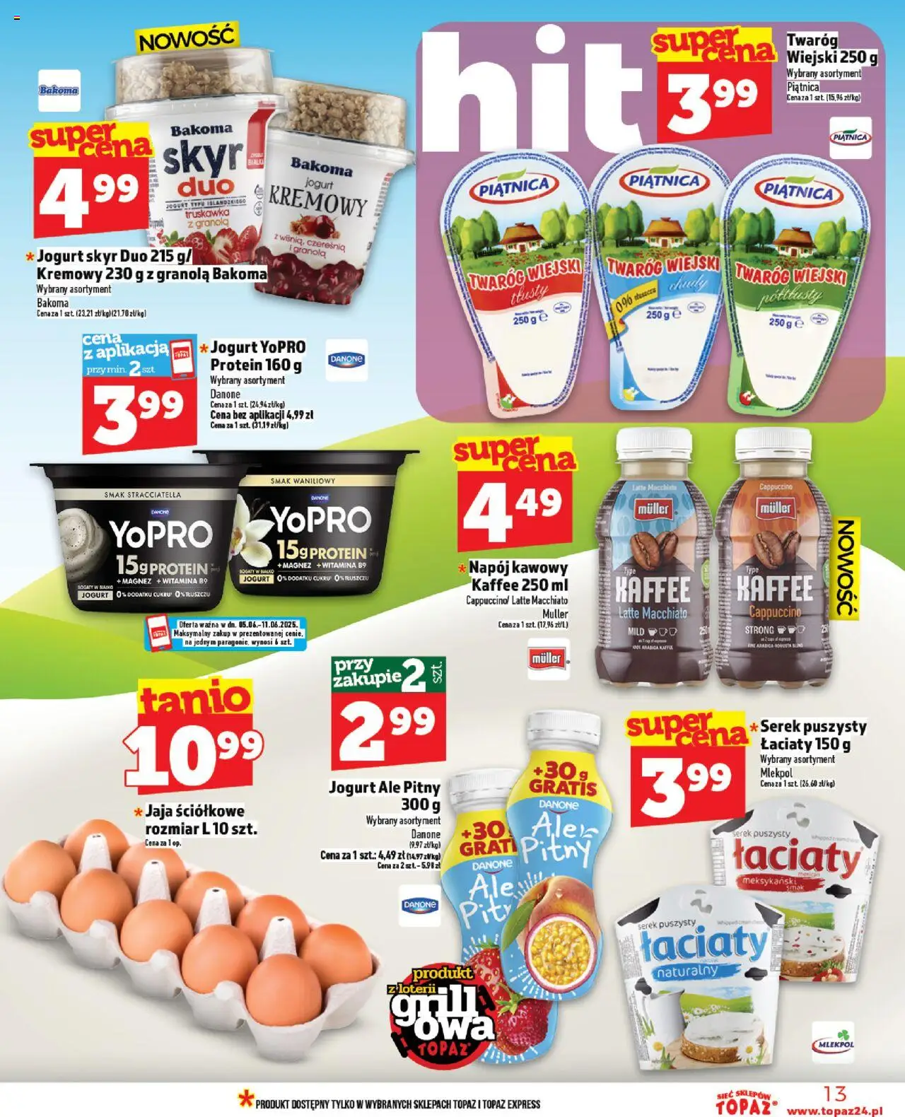 Topaz Gazetka MAZ od 05.06.2025 | Strona: 13 | Produkty: Serek, Cappuccino, Jaja, Skyr