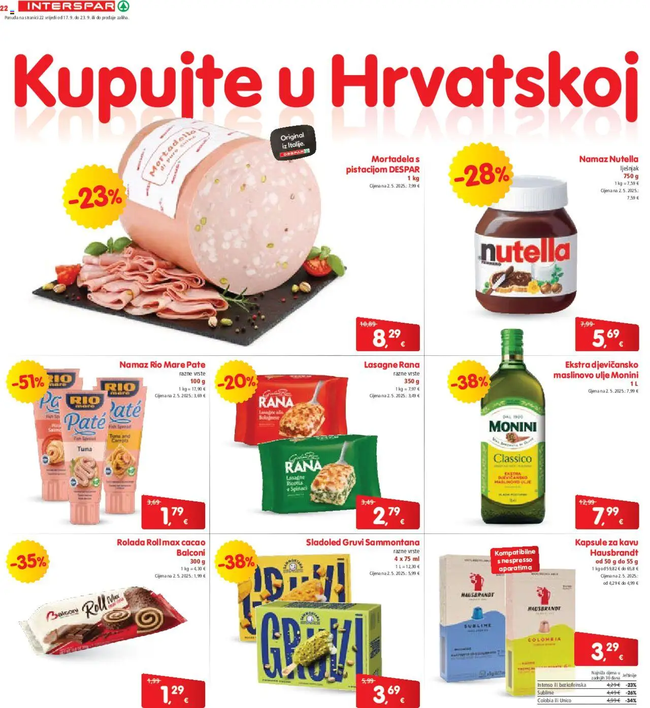 Interspar katalog | vrijedi od 17.09.2025 | Stranica: 24 | Proizvodi: Lasagne, Mortadela, Sladoled, Kapsule za kavu
