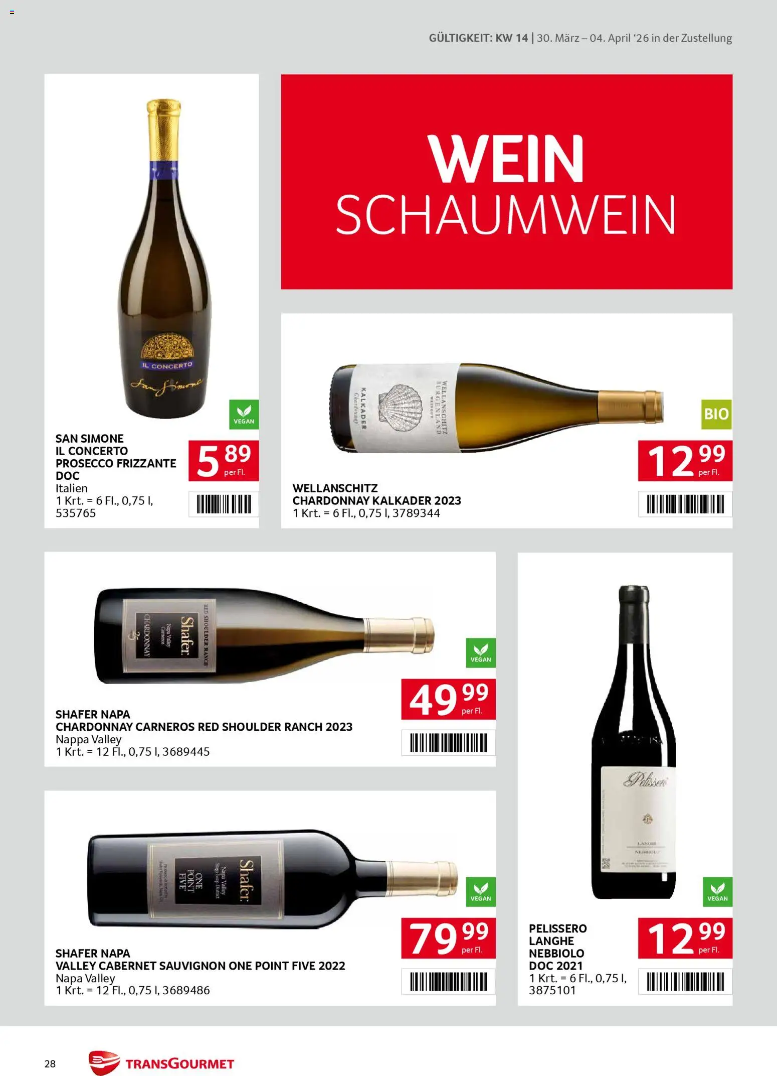 Transgourmet Zustellaktion gültig ab 30.03.2026 | Seite: 28 | Produkte: Wein
