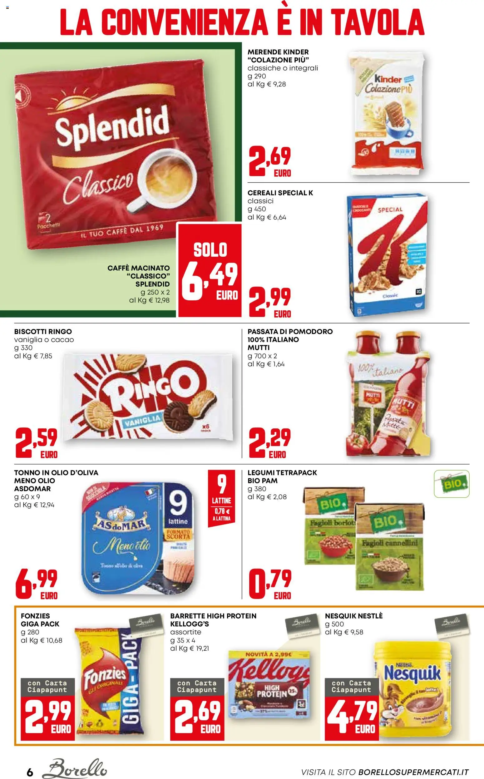 Volantino Borello Supermercati del 06.11.2025 | Pagina: 6 | Prodotti: Biscotti, Cannellini, Passata di pomodoro, Cacao