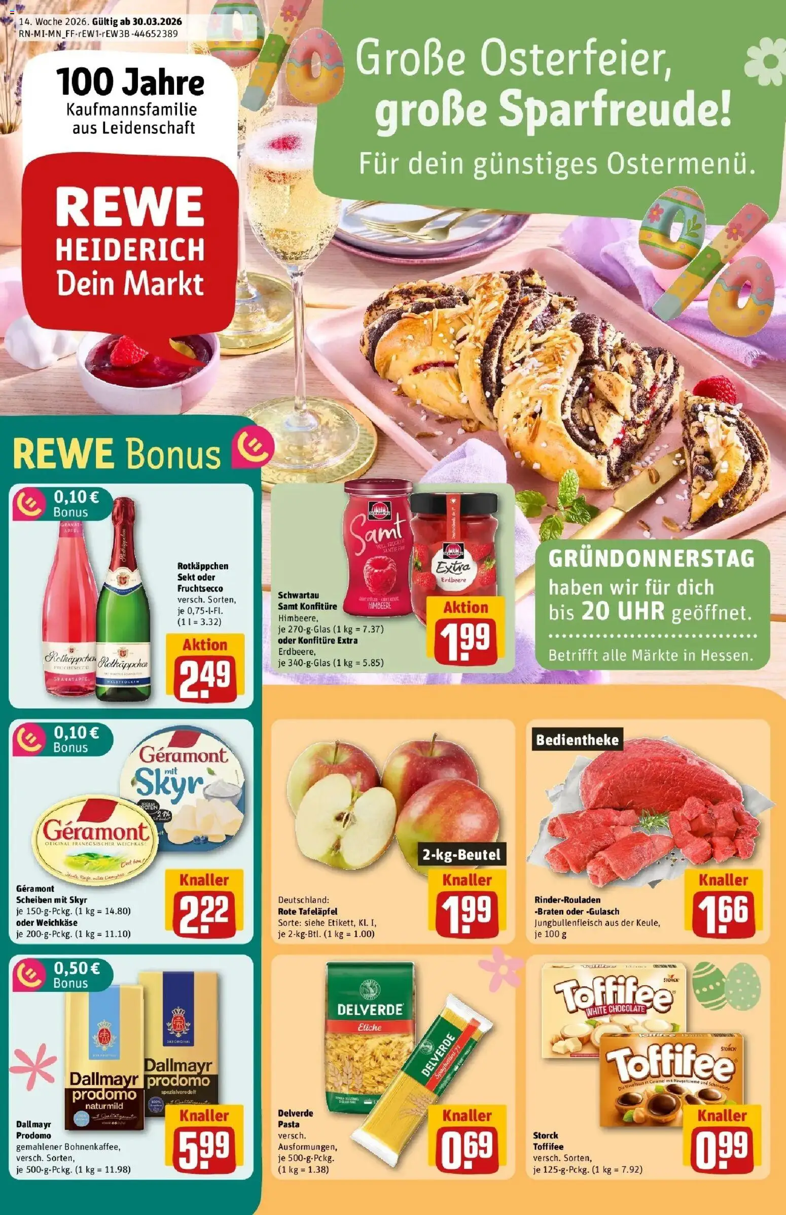 Rewe Prospekt Medebach	 – gültig ab 30.03.2026 | Seite: 1 | Produkte: Skyr, Dallmayr, Toffifee, Pasta