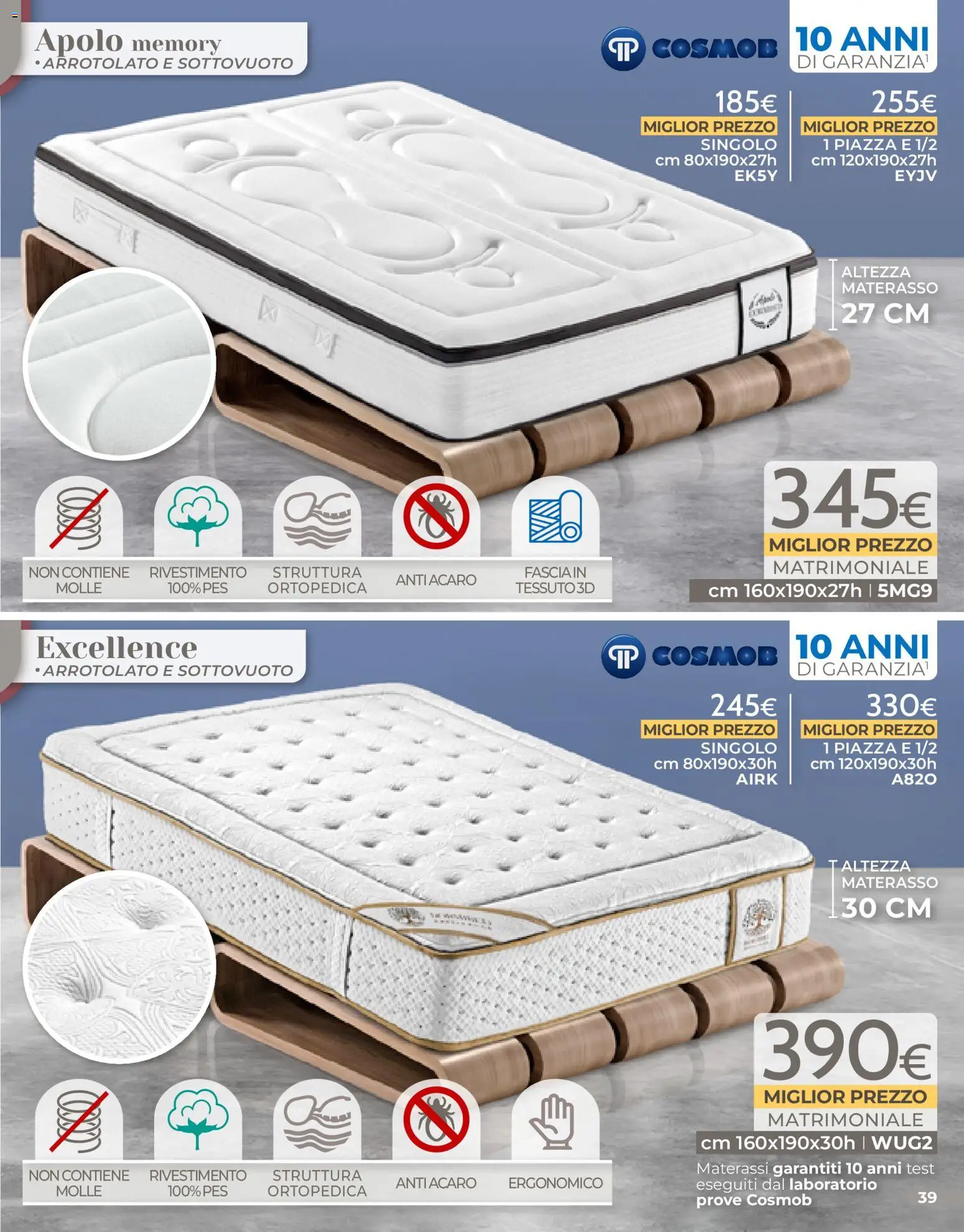 Volantino Mondo Convenienza del 04.01.2026 | Pagina: 39 | Prodotti: Materasso