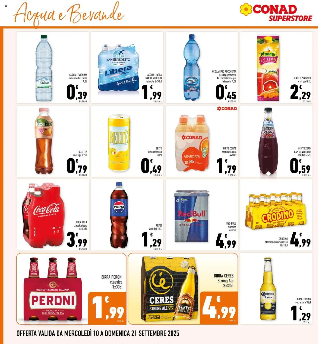 Volantino Conad del 10.09.2025 | Pagina: 20 | Prodotti: Acqua, Ceres, Bibite, Pepsi