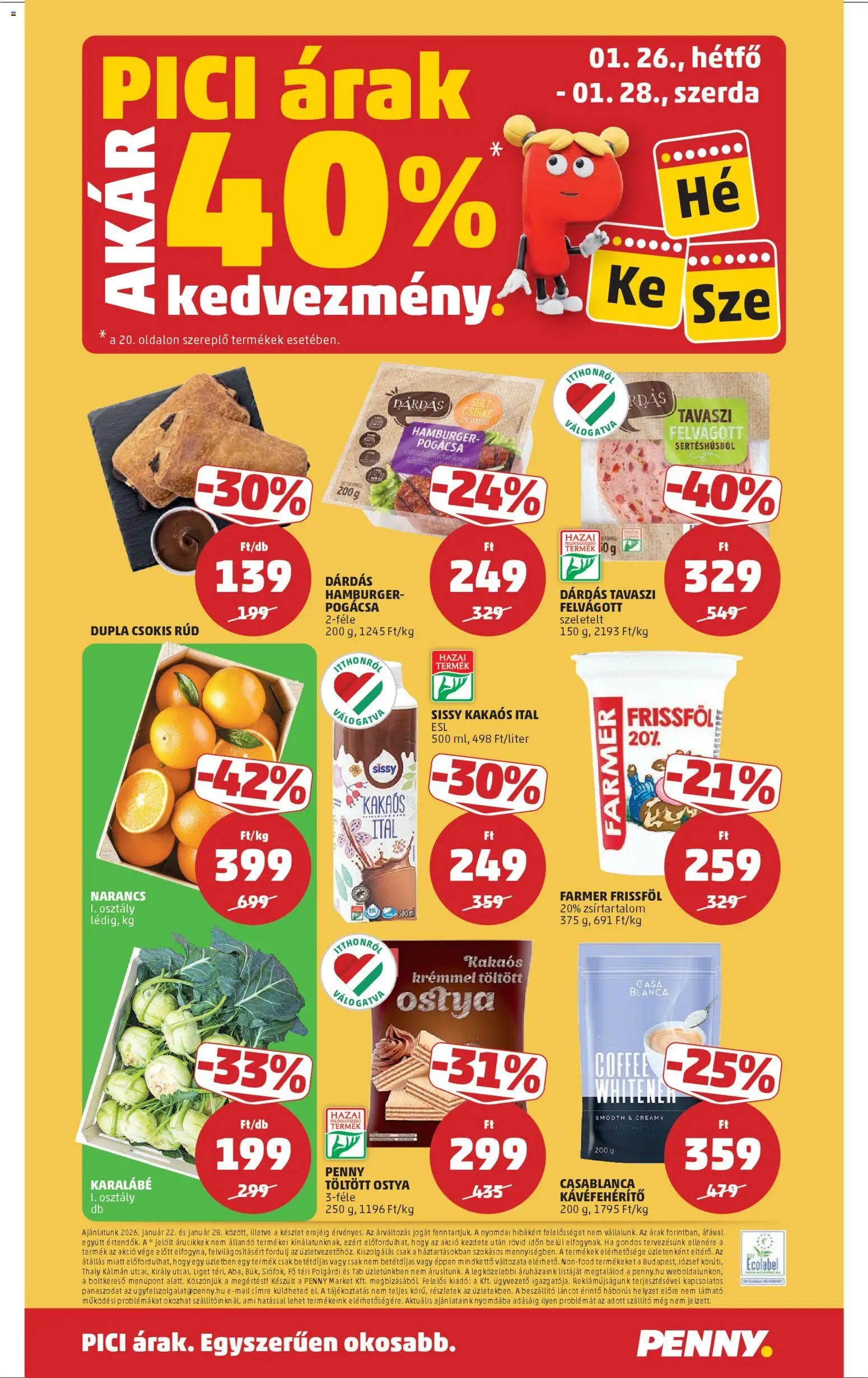PENNY akciós ujság - amely érvényes a következő dátumtól: 22.01.2026 | Oldal: 24 | Termékek: Hamburger, Narancs, Felvágott, Pogácsa