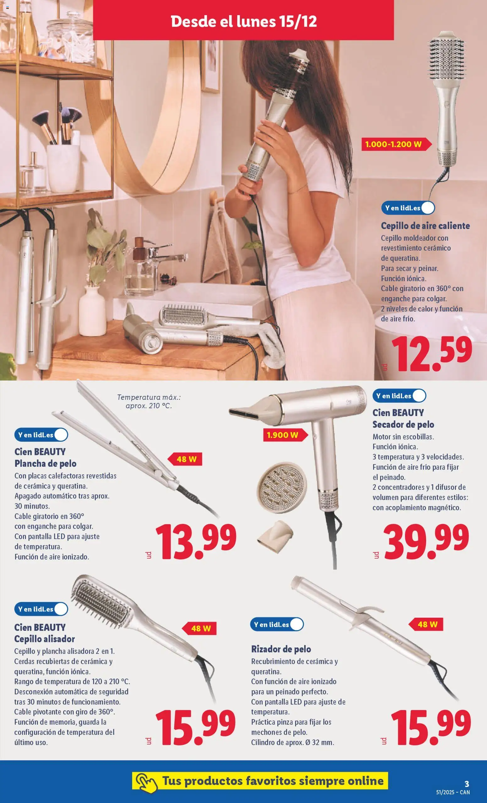 Lidl - Canarias │ válido desde el 15.12.2025 | Página: 3 | Productos: Cepillo moldeador, Plancha, Secador de pelo, Plancha de pelo